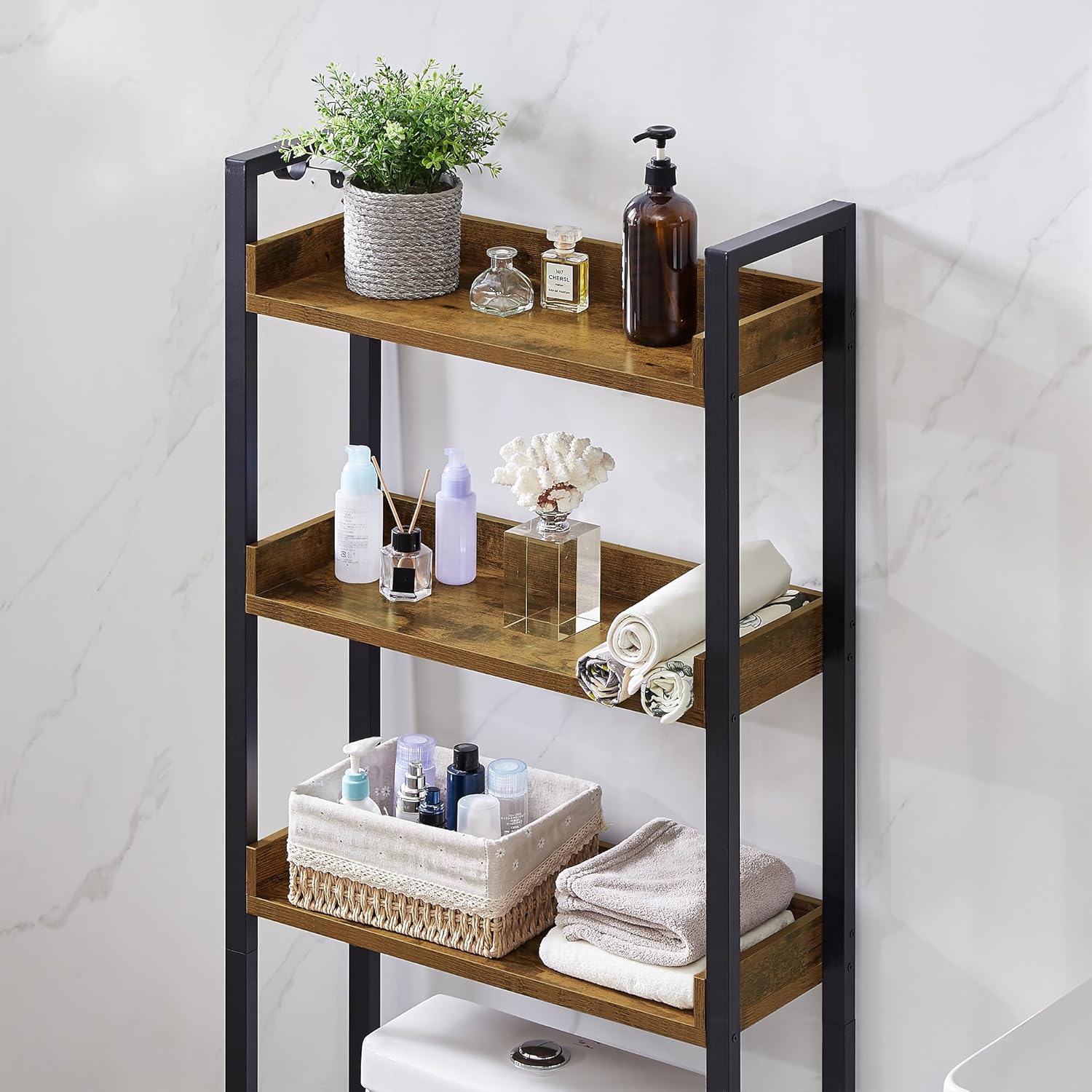 VECELO Almacenamiento sobre el inodoro, organizador de baño industrial de 3 niveles con patas ajustables, estantes multifuncionales, gran capacidad,