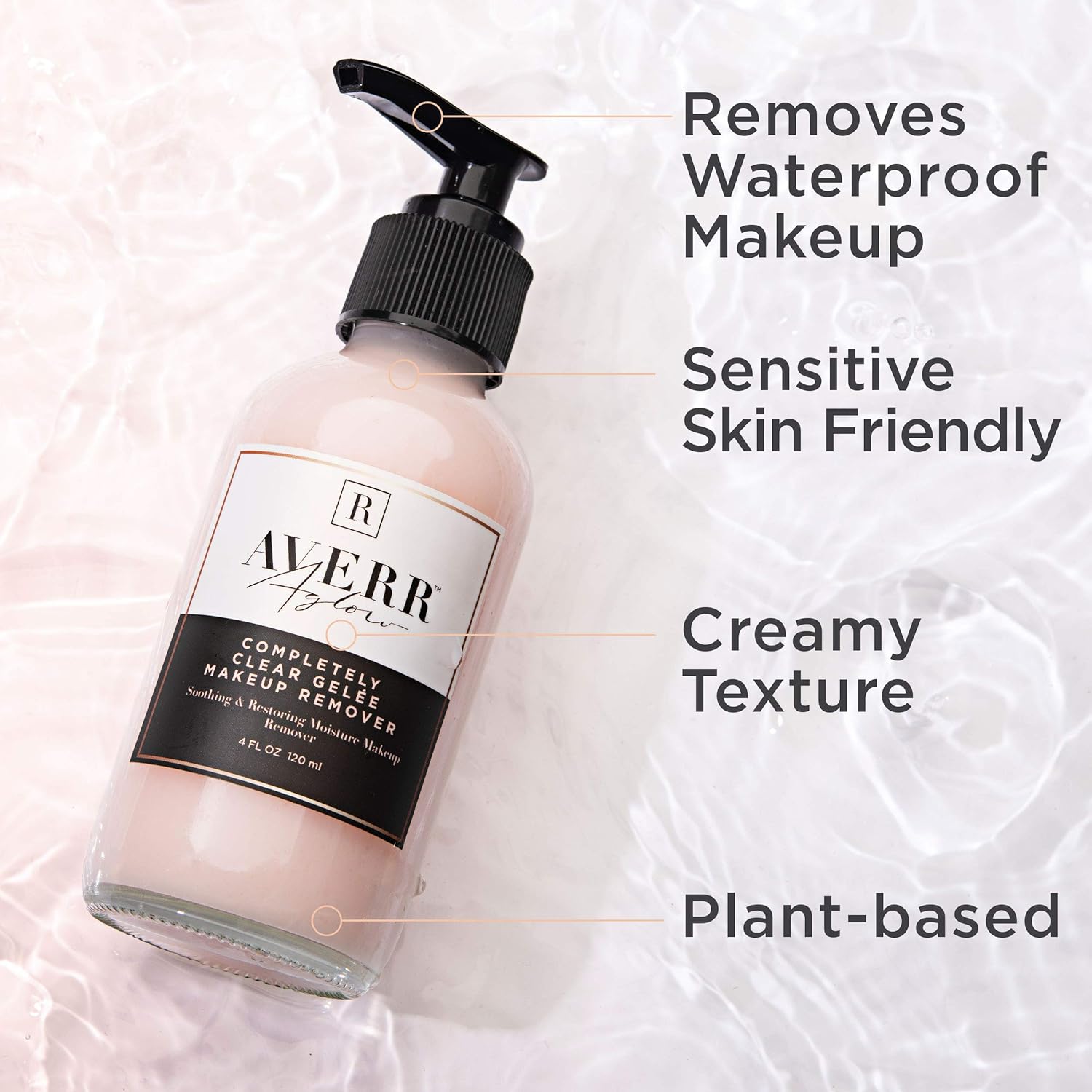 Averr Aglow Removedor de maquillaje Gelée completamente transparente, cuidado facial, mejora el colágeno, calma la piel, limpiador facial natural a