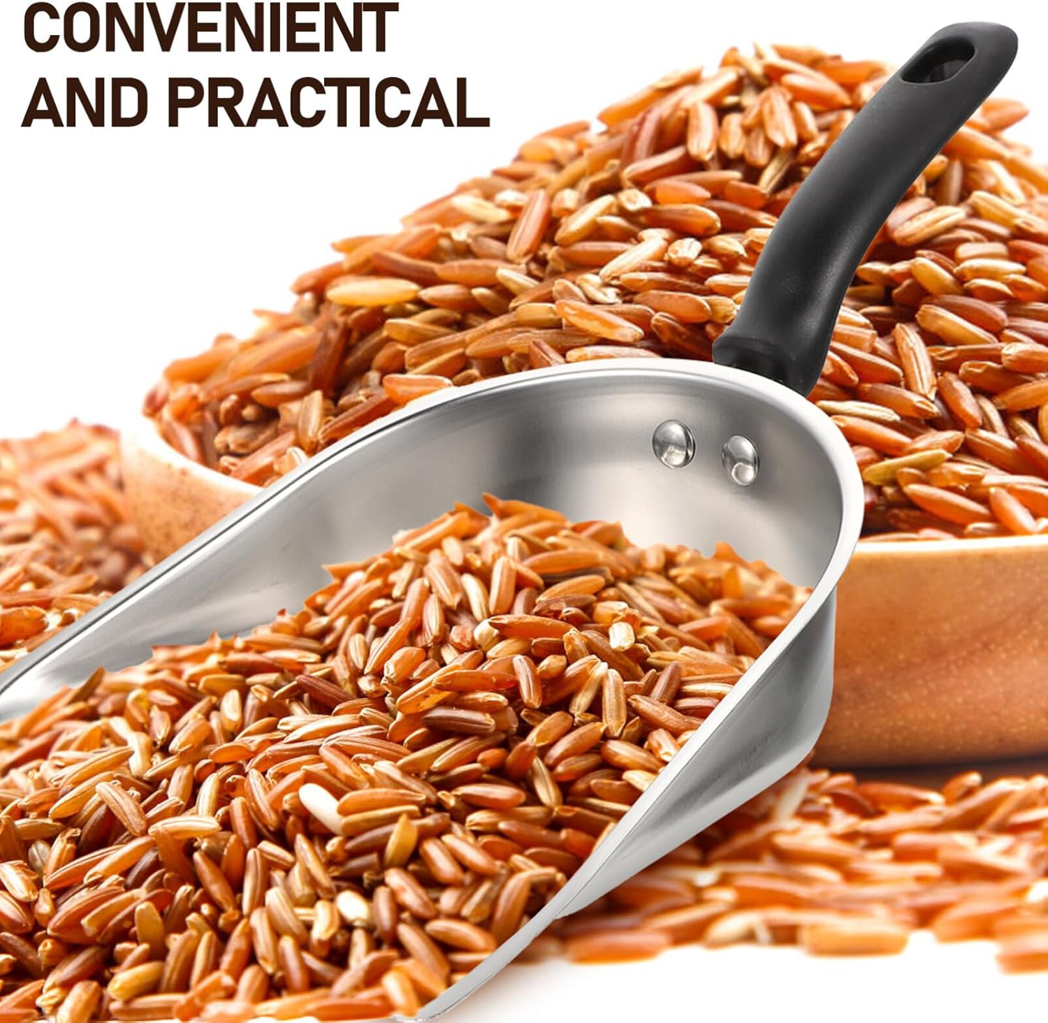 Cuchara de metal para alimentos, pala de acero inoxidable, pala de hielo con parte inferior plana, pala de metal para servir harina, pala resistente