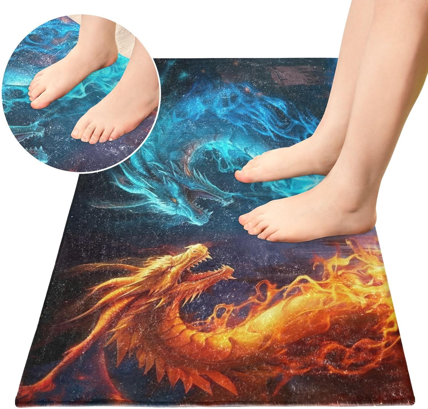 Alfombra de área de dragón de fuego de agua, antifatiga, suave, absorbente, lavable, alfombra de felpa con parte trasera de goma antideslizante para