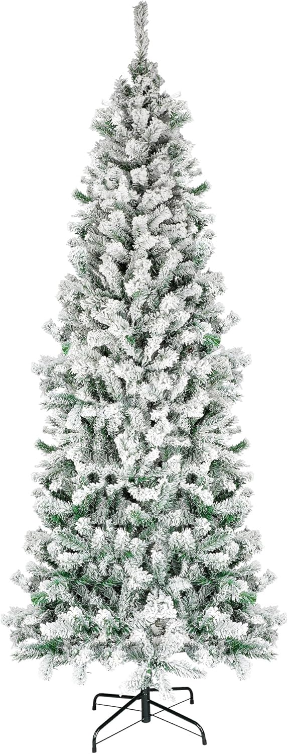 Árbol de Navidad con forma de lápiz de nieve de 7.5 pies, árbol de Navidad artificial de esquina delgada sin iluminación con 641 puntas de rama,