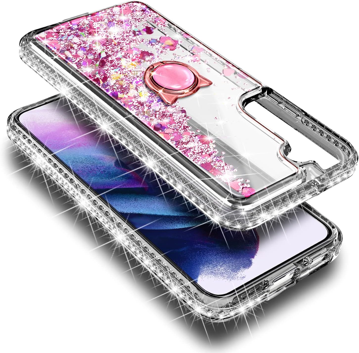 NGB Supremacy Funda para Samsung Galaxy S22 (6.1 pulgadas) con protector de pantalla (cobertura máxima, TPU flexible), soporte de anillocorrea de