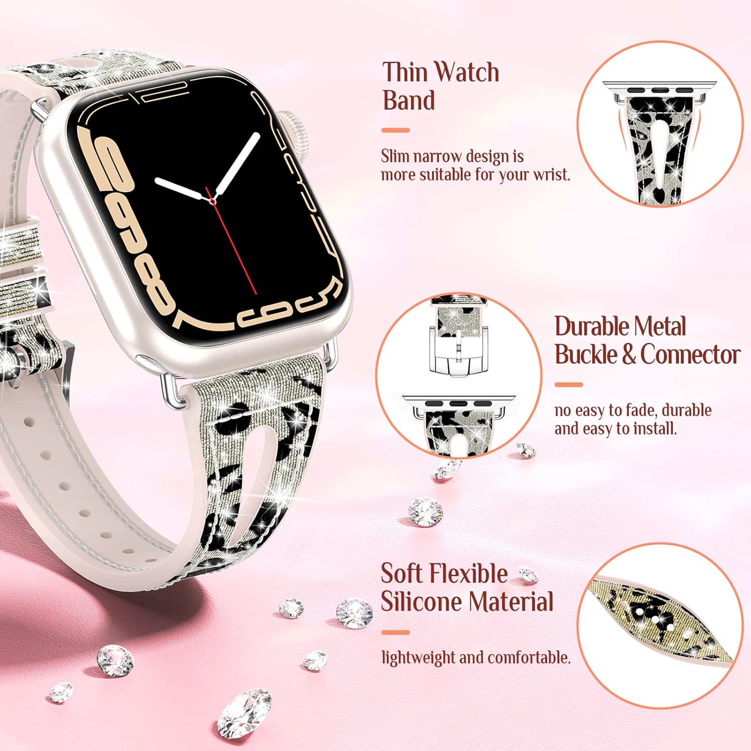 Goton Correa brillante para Apple Watch de 1.929 in, 1.772 in, 1.732 in, 1.654 in, 1.614 in, 1.575 in, 1.496 in, Ultra Ultra2, Series 9, 8, 7, 6, 5,