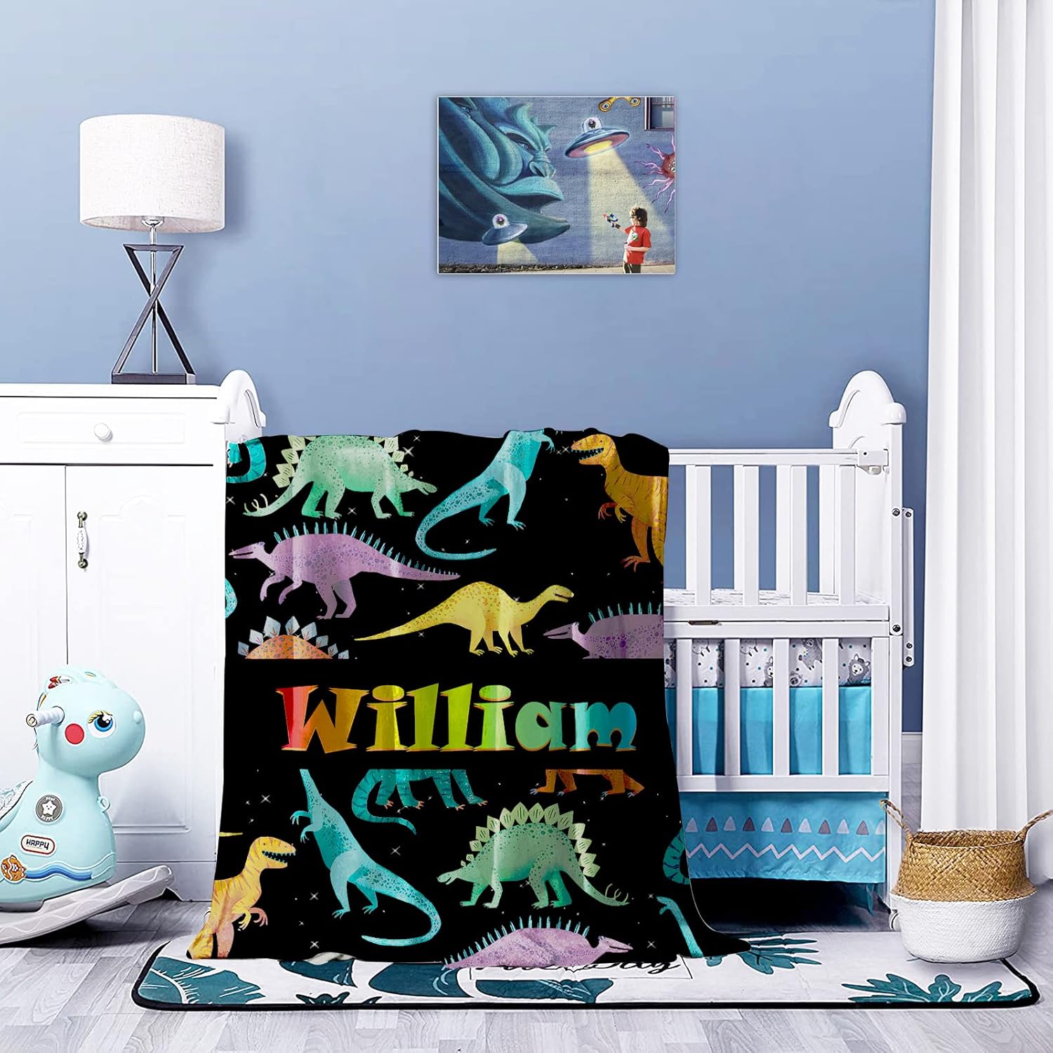 Manta personalizada con nombre para niños, manta de dinosaurio para niños, recuerdos de fiesta personalizados con diseño de dinosaurio, regalos de