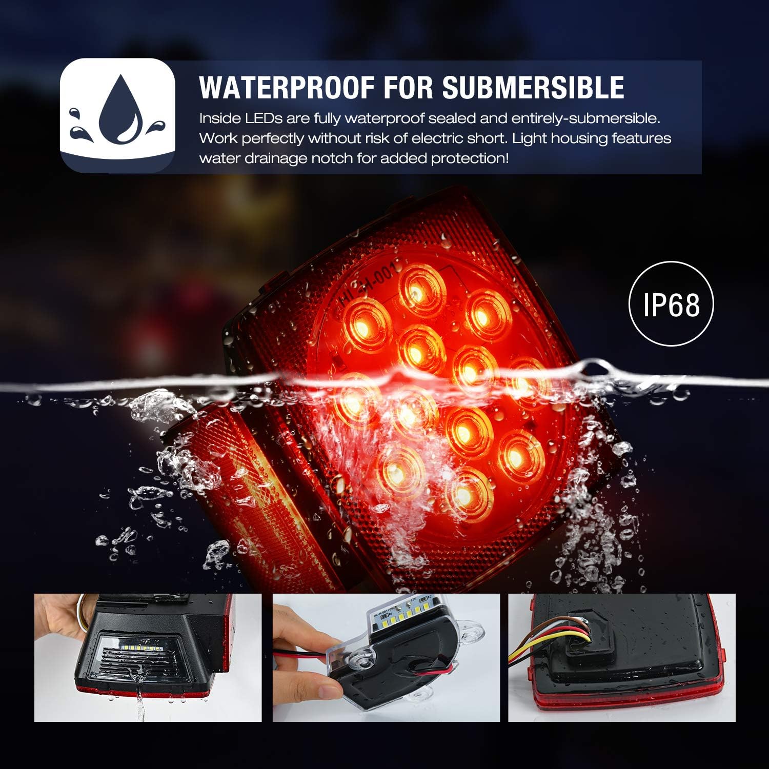 Nilight 2 luces LED cuadradas para remolque de perfil bajo sumergibles IP68 Luces direccionales y de freno traseras, laterales o para la placa de