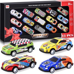 Juego de 15 piezas de autos de carreras de juguete de juguete, 3 pulgadas, de aleación de metal, fundidos a presión a presión a presión para niños Juego de 15 piezas de autos de carreras de juguete de juguete, 3 pulgadas, de aleación de metal, fundidos a presión a presión a presión para niños