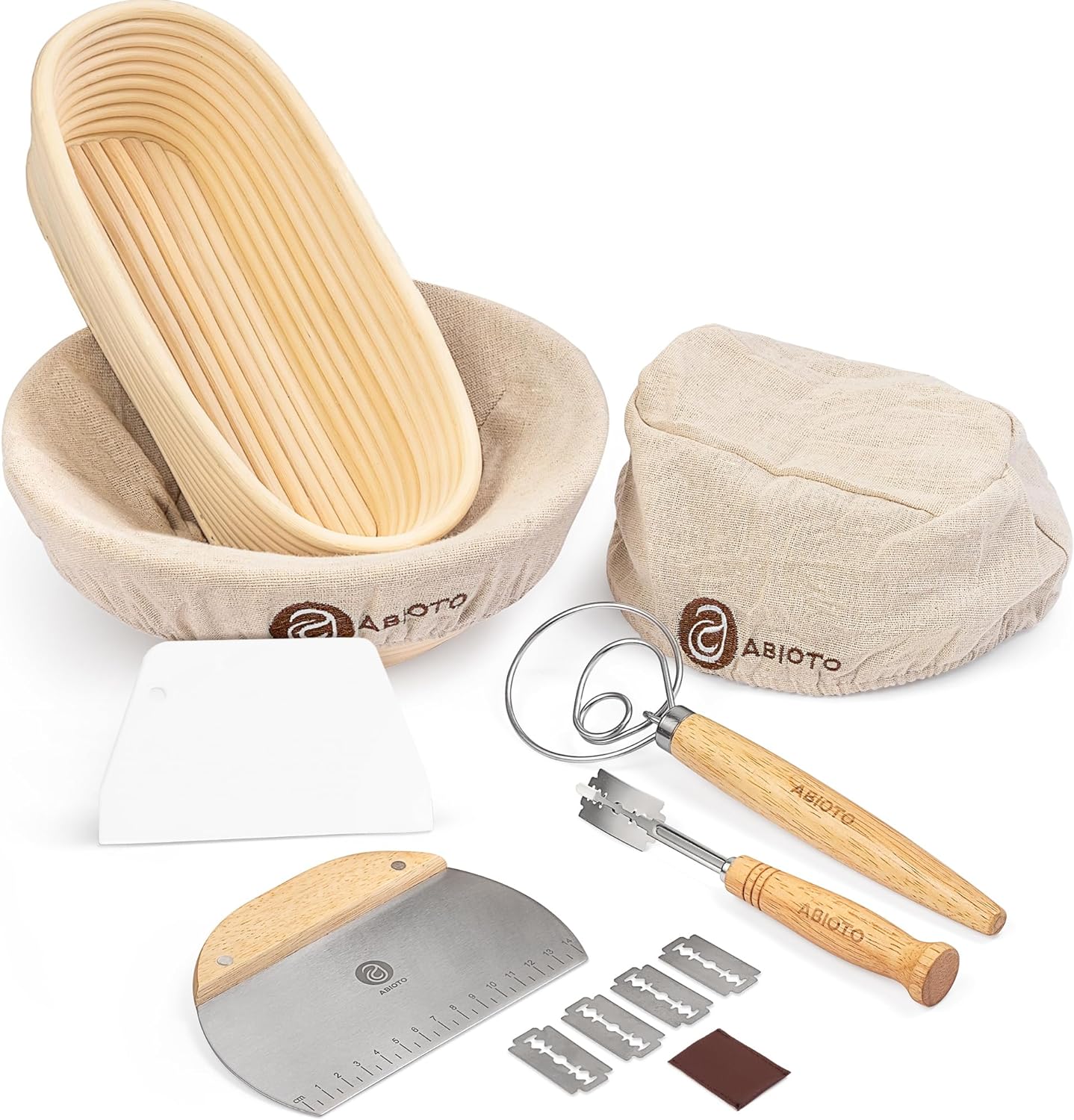 Suministros para hornear pan de masa madre y cestas de prueba, un kit completo para hacer pan que incluye bannetons redondos de ratán de 10 pulgadas