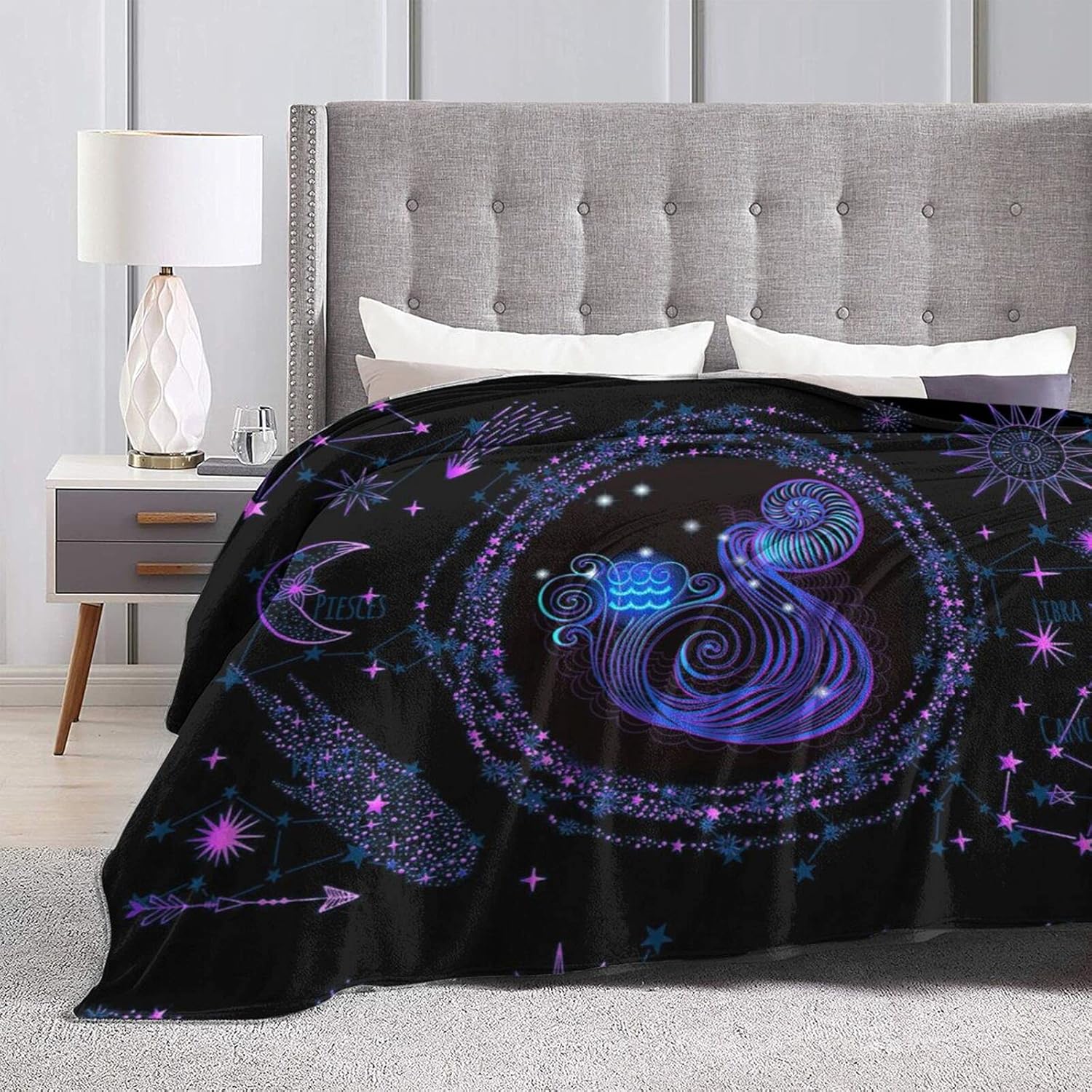 Capricornio – Manta de franela con constelaciones, cálida y suave, manta de 12 horóscopos de astrología, temática de constelación, decoración del
