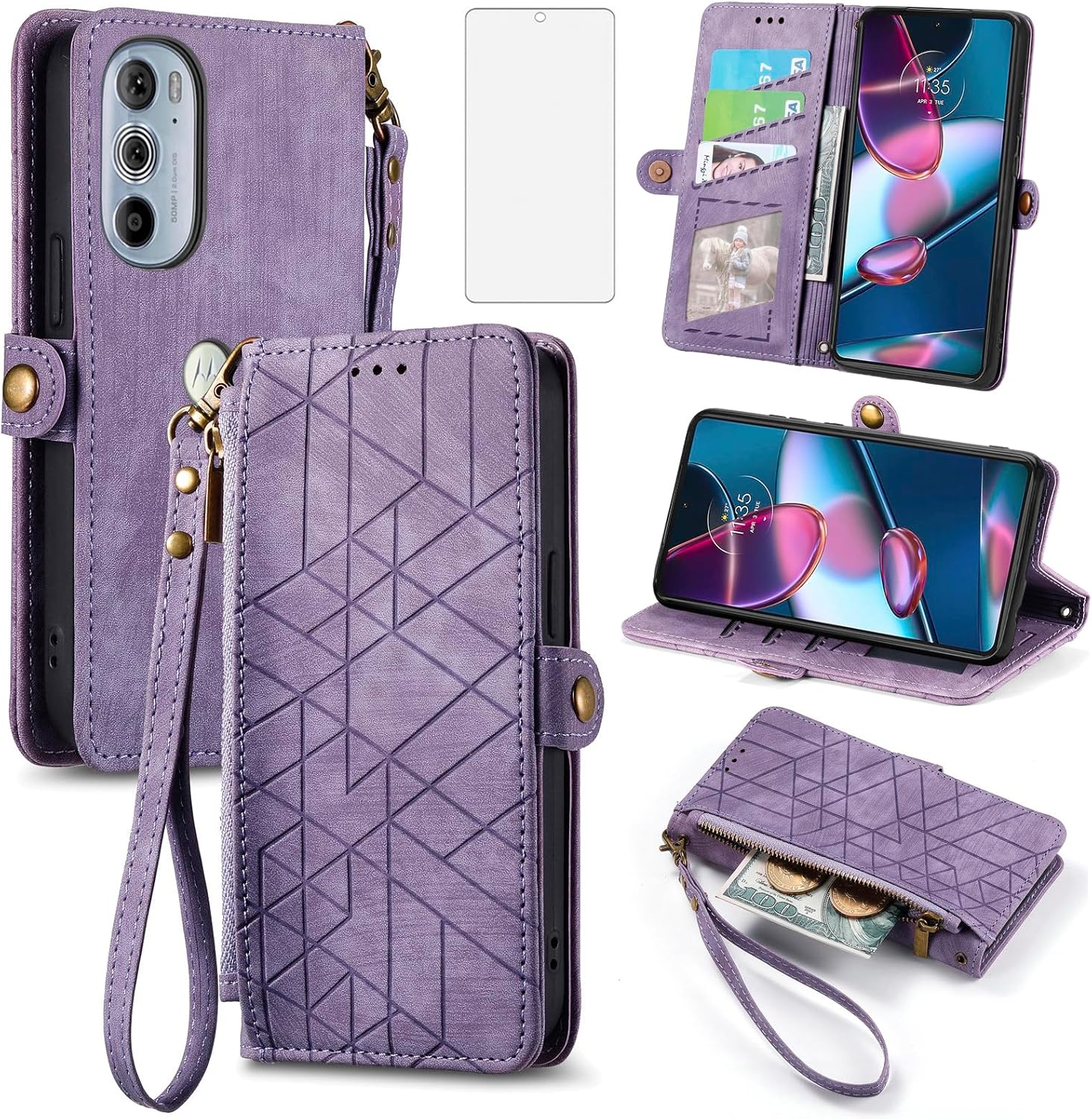 Asuwish Funda para teléfono Motorola Edge + Plus 2022Edge X3030 Pro con protector de pantalla de vidrio templado y soporte para tarjetas con