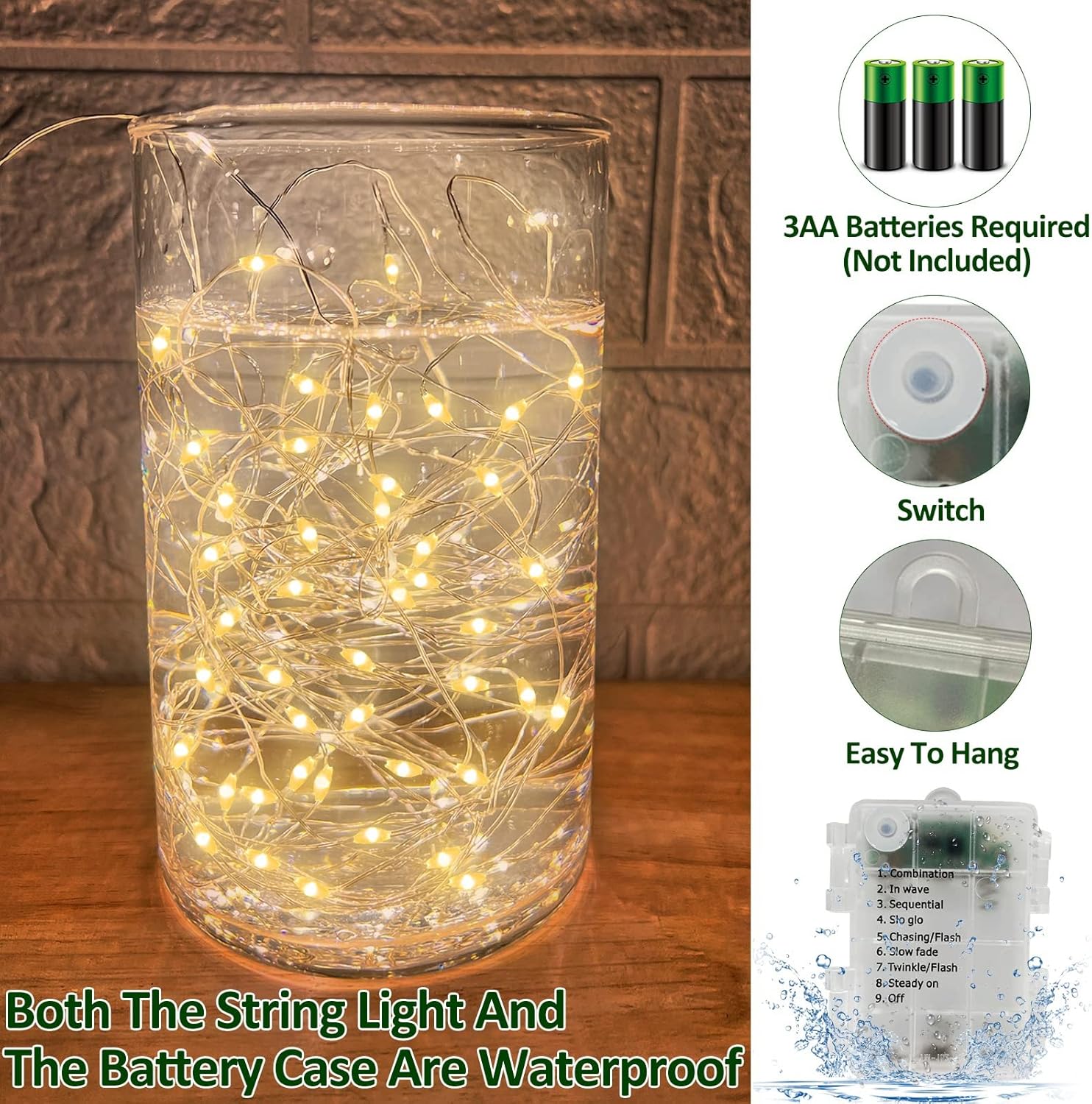 2 Pack & Timer  Total 240 LED Fairy String Lights,Battery Powered Copper Fairy Lights with Waterproof,Remote Control,8 Flashing Modes,Wedding