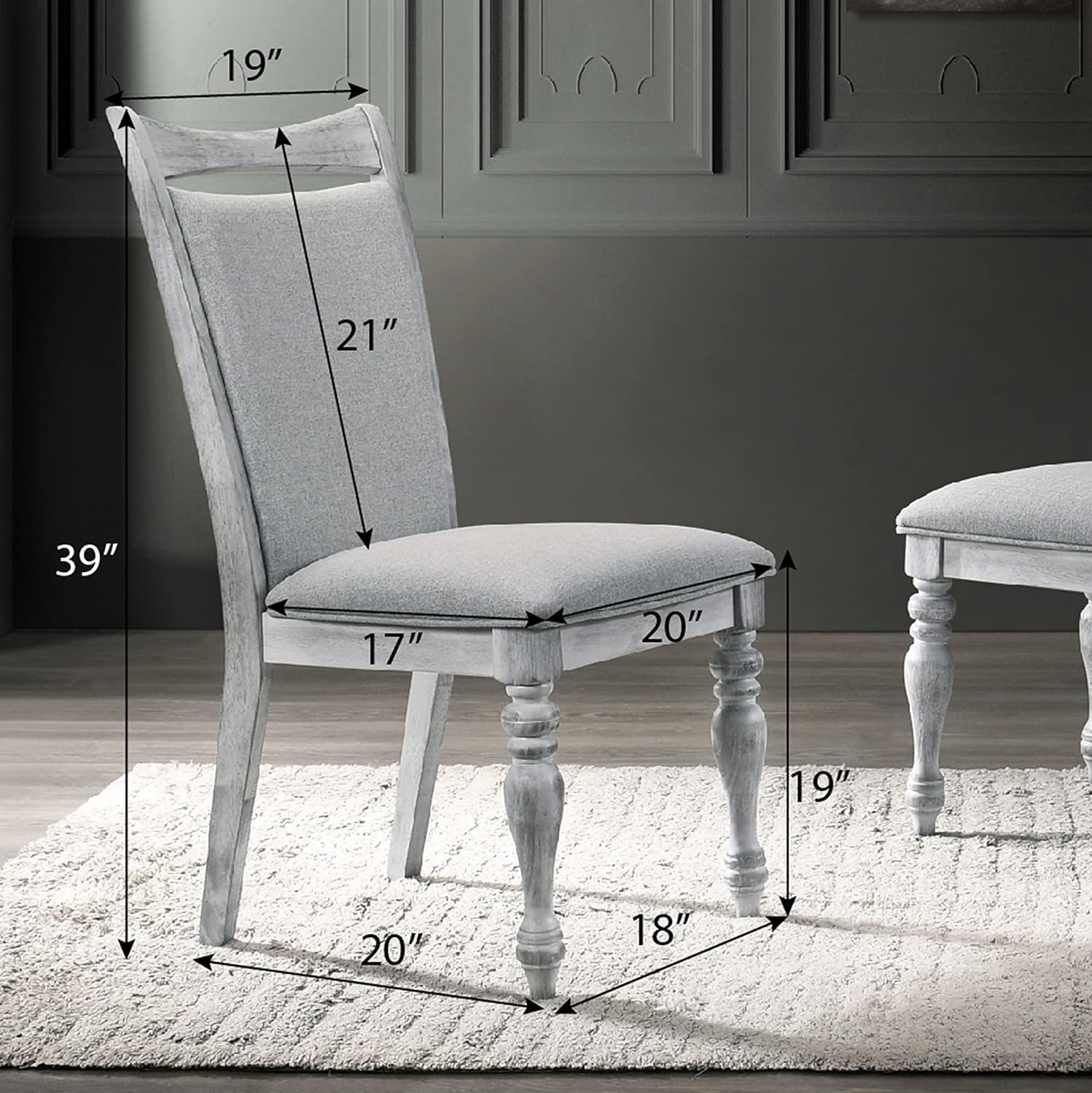 Roundhill Furniture Salines – Sillas de comedor tapizadas con patas torneadas, juego de dos, color blanco