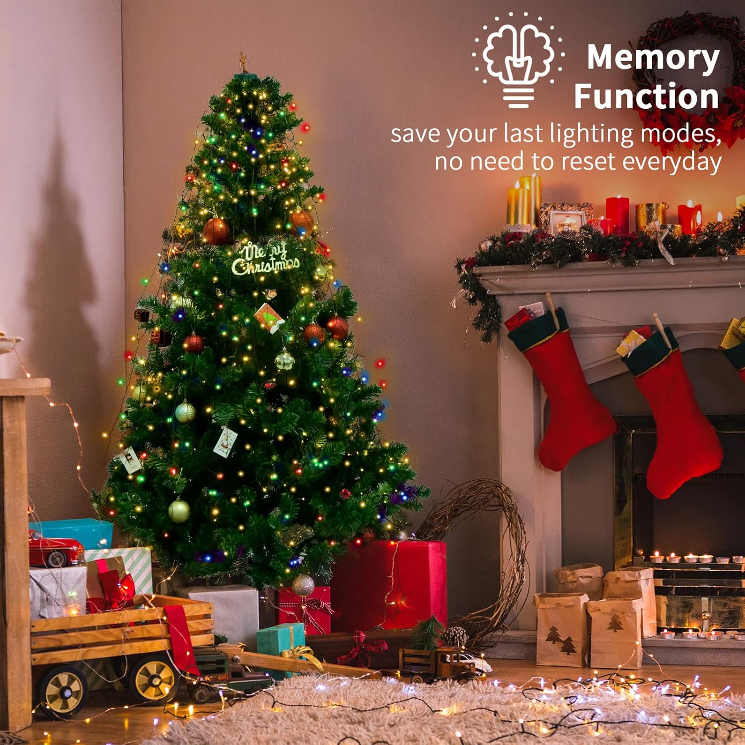 BOLWEO Luces de árbol de Navidad, 592 luces LED de 16 líneas de luces de Navidad para árbol, 8 modos para árbol de Navidad de 8 a 10 pies,