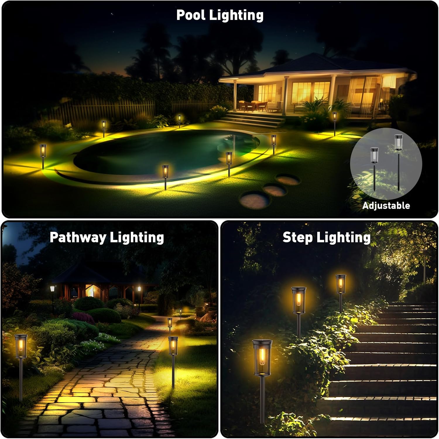 Luces solares para caminos al aire libre, paquete de 8 luces para exteriores, impermeables, encendidoapagado automático, luces solares