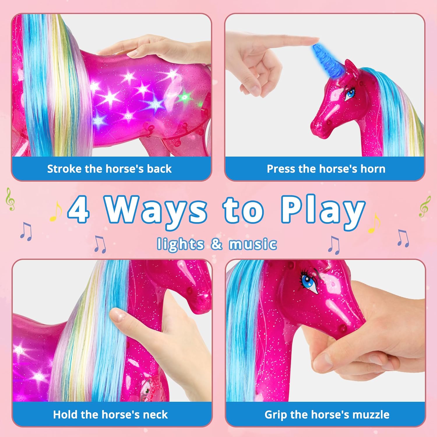 BETTINA Juego de muñecas grandes de unicornio y princesa con luces y sonidos, juguetes mágicos de unicornio, muñecas de 11.5 pulgadas, juego de