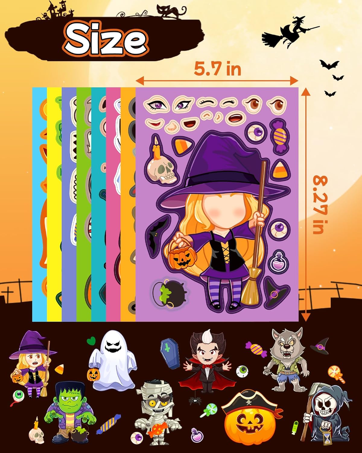 Benresive 40 hojas de calcomanías de Halloween para niños, manualidades de Halloween, regalos de fiesta para niños, calcomanías de juegos de fiesta