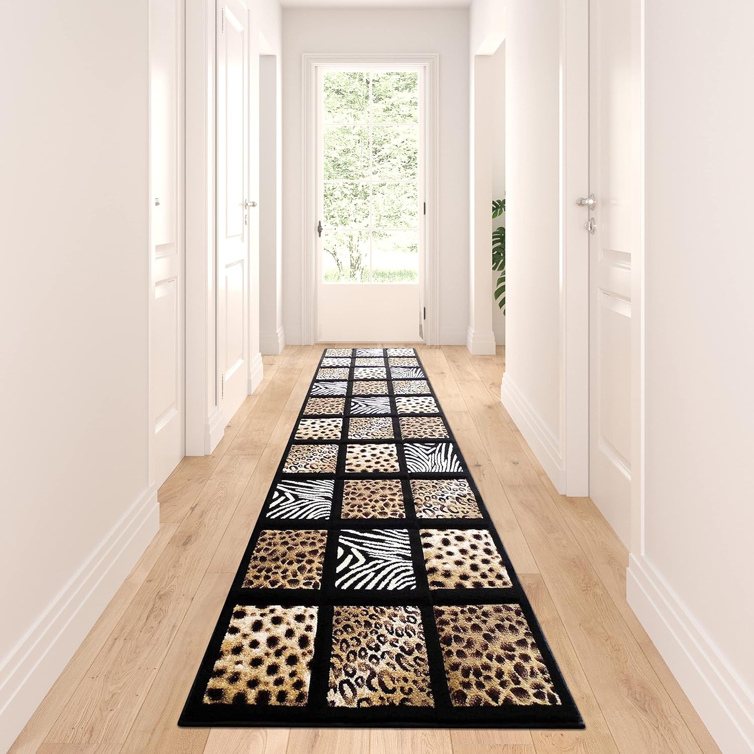 Alfombra con estampado de animales de escultura, 32 pulgadas x 7 pies, 251 color negro