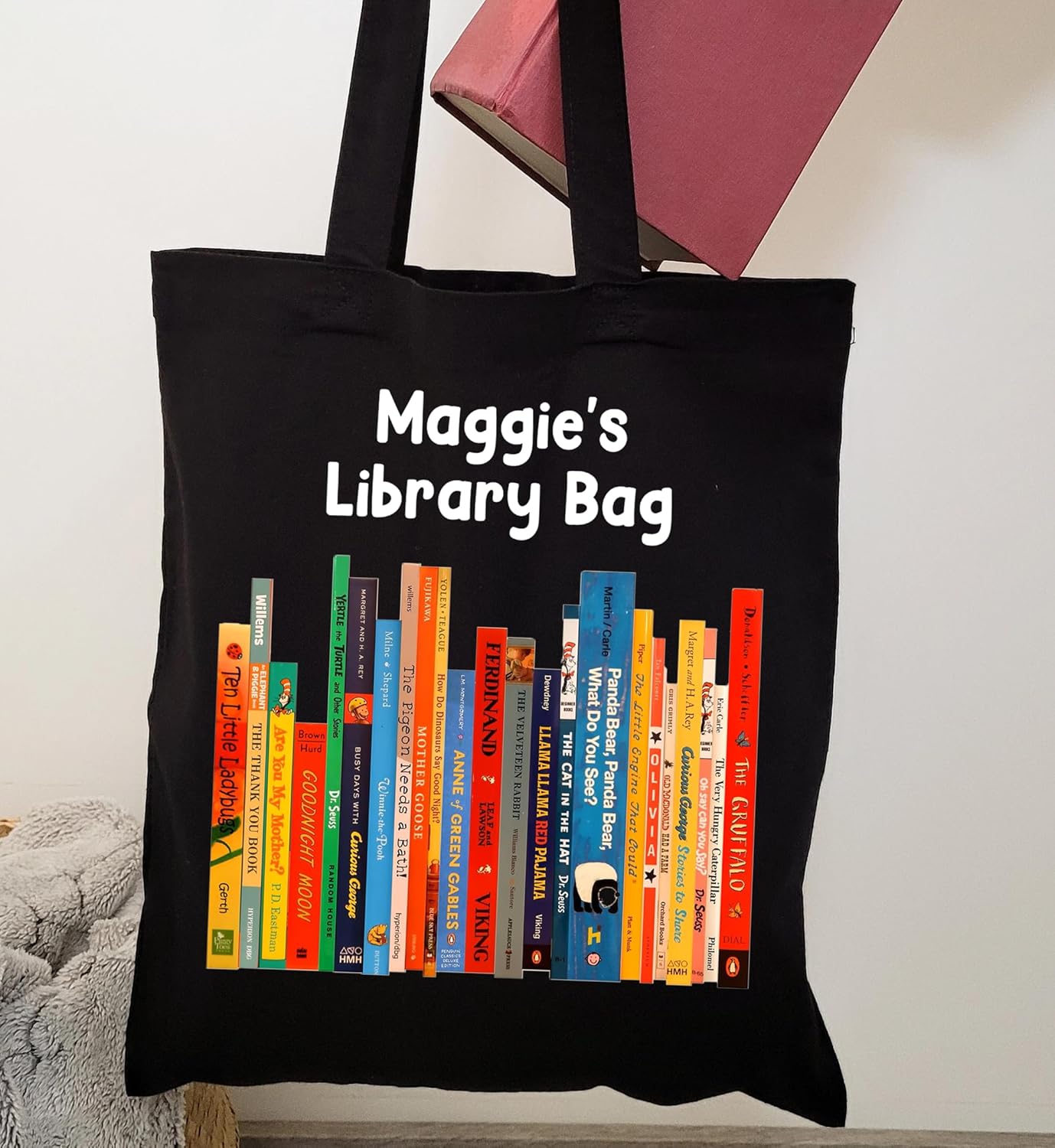 Personalized Library Tote Bag – Custom Name Book Bag, Reading Canvas Tote Bag, Bookworm Cotton Tote Bag