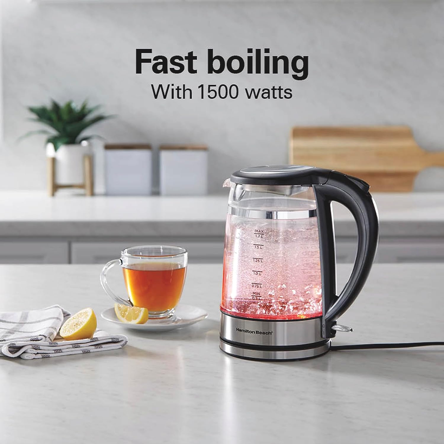 Hamilton Beach Hervidor de té eléctrico de doble pared de 1.7L, caldera de agua y calentador, filtro de malla integrado, apagado automático y