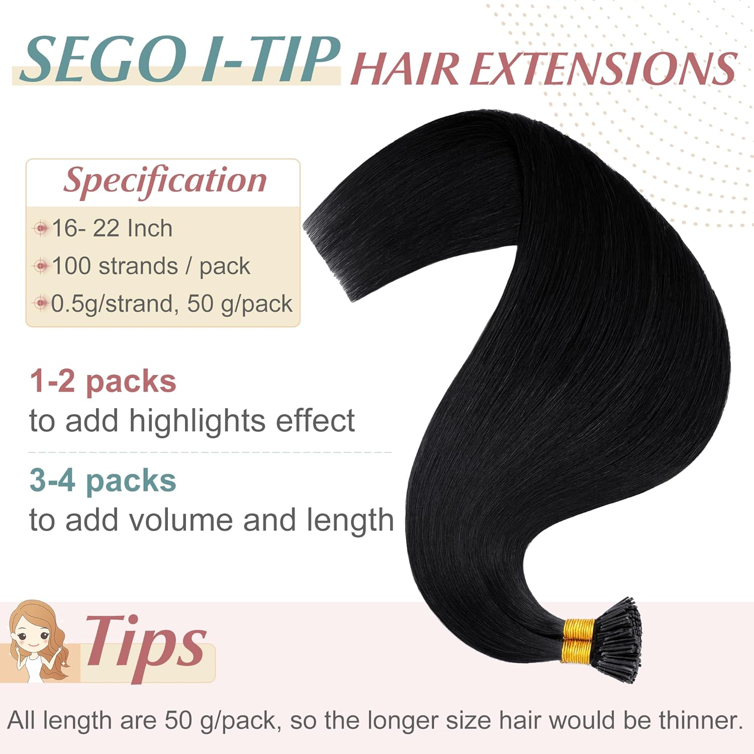 SEGO I Tip – Extensiones de cabello humano real, queratina preunida, microperlas de punta, balayage, extensiones de cabello lacio y sedoso, 100