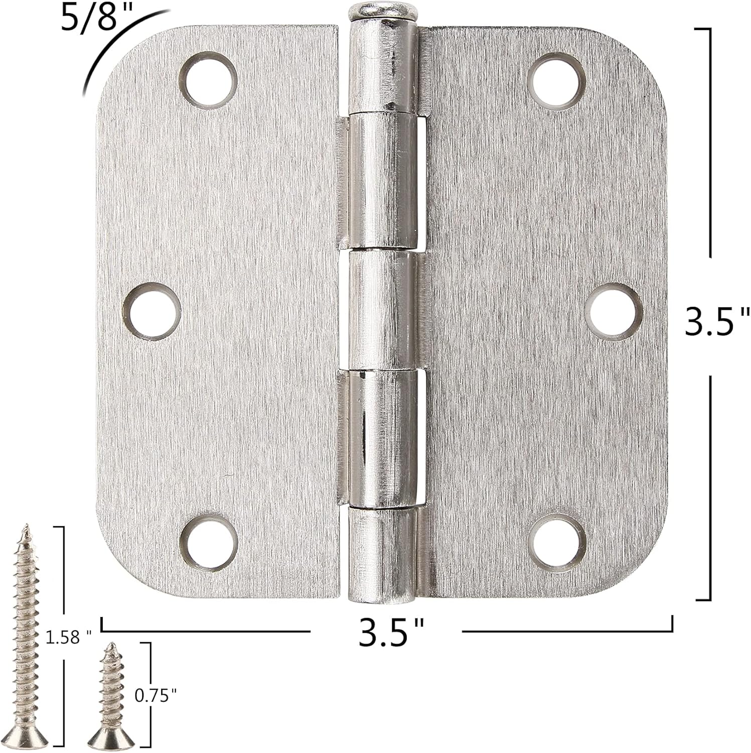Paquete de 10 bisagras de puerta de níquel satinado de 3.5 x 3 12 pulgadas, bisagras de puerta interior para puertas, esquinas redondeadas de radio