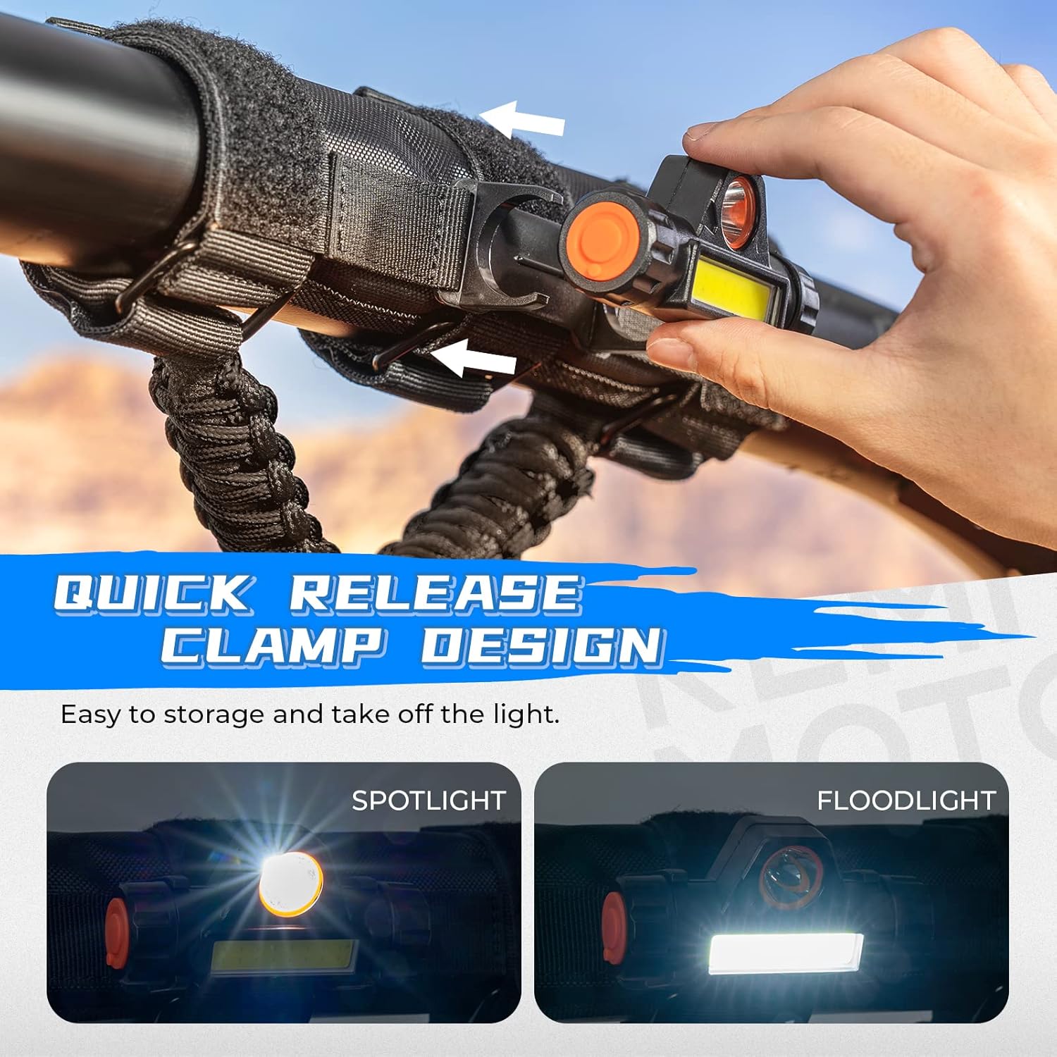 KEMIMOTO Mango de agarre UTV con luz de cúpula, se adapta a barra antivuelco de 1.75 a 2 pulgadas compatible con Polaris Slingshot RZR Can Am X3