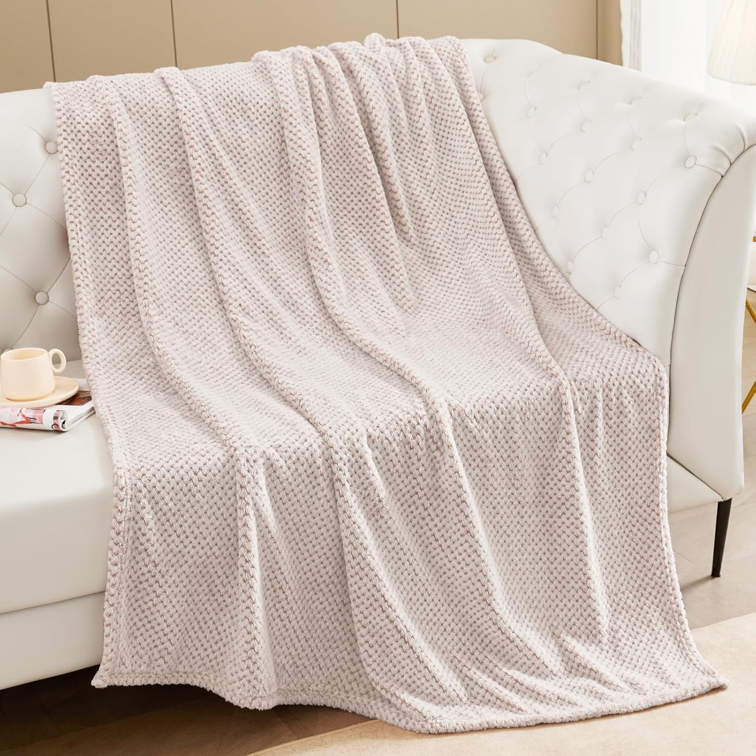 Exclusivo Mezcla Manta de vellón mixto con textura de gofre, súper suave y cálida de 50 x 70 pulgadas para sofá, acogedora, mullida y ligera