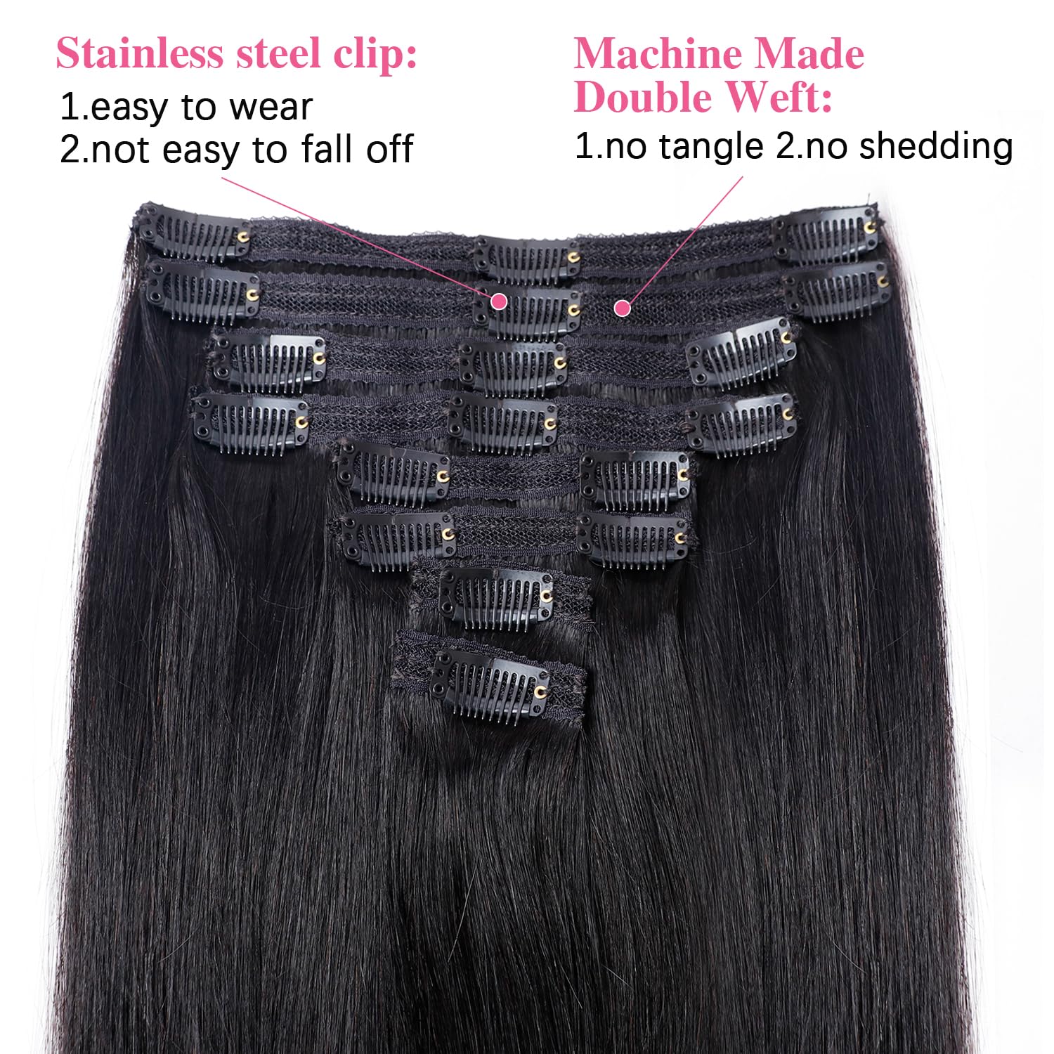 Extensiones de cabello humano lacio con clip, para mujeres negras, 100% sin procesar, cabello virgen brasileño con clip, sin costuras, 8 piezas con