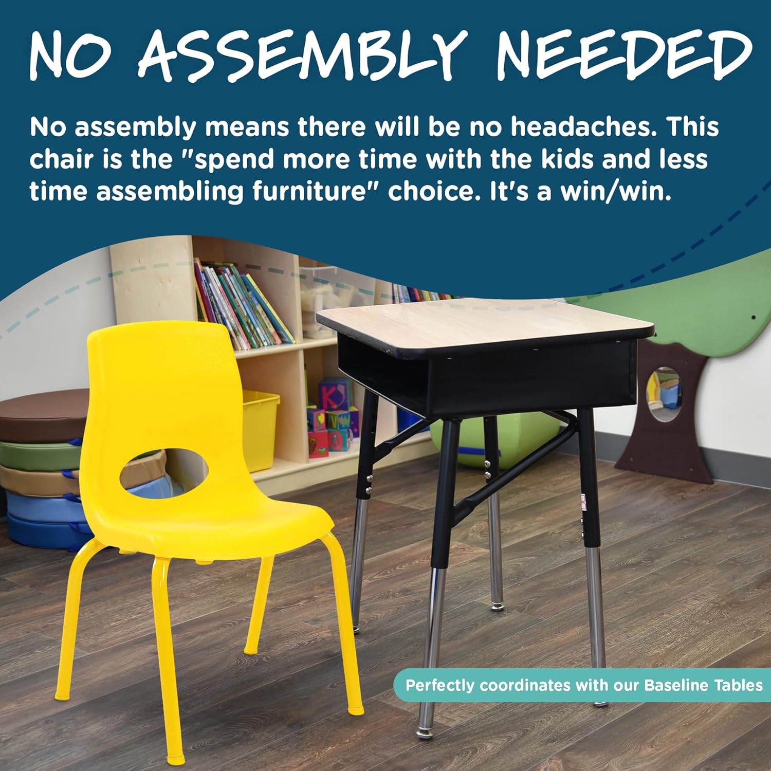 Angeles Silla MyPosture de 8 pulgadas de alto, amarillo, AB8008PY, muebles de aula de escuela en casa, asiento flexible, silla de escritorio escolar