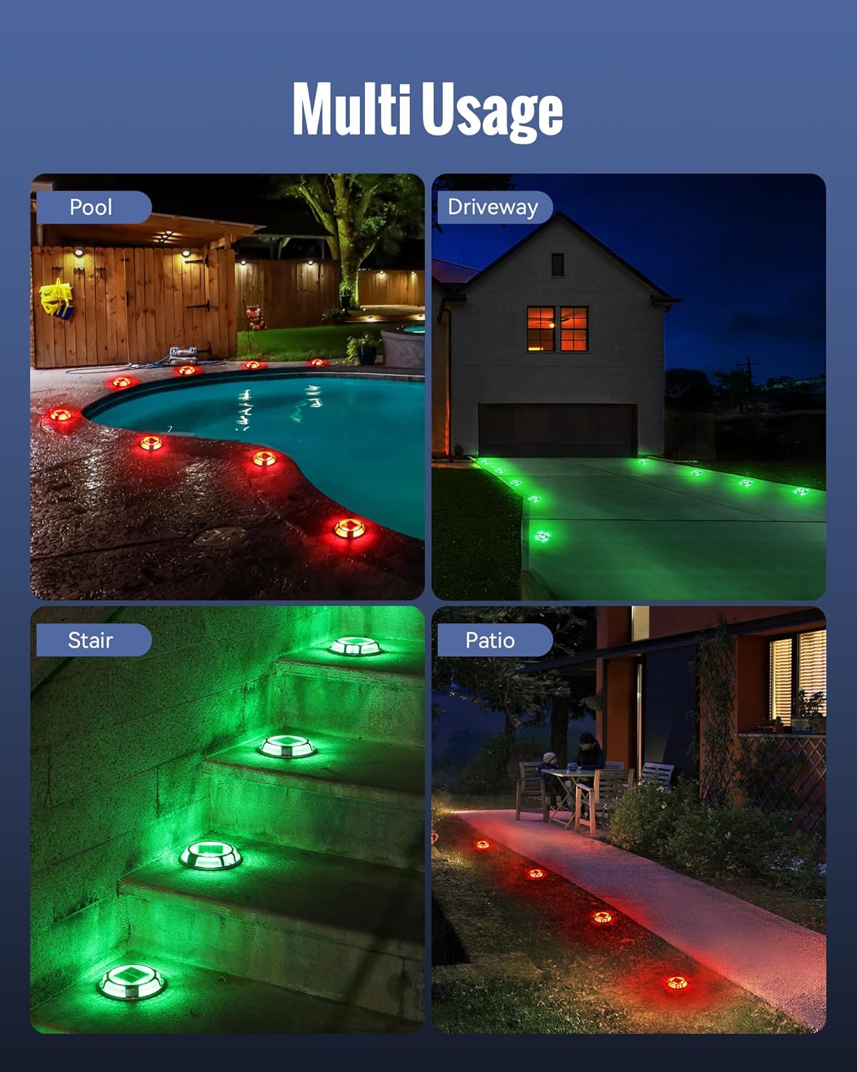 Luces solares para entrada de vehículos, impermeables, paquete de 12, 2 colores en 1, luces LED solares para exteriores, luces solares para paseo,