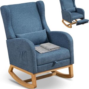 Dxacvkc Mecedora de poliéster con reposapiés ajustable, mecedora de respaldo alto con bolsillo lateral, almohada, silla decorativa con respaldo Dxacvkc Mecedora de poliéster con reposapiés ajustable, mecedora de respaldo alto con bolsillo lateral, almohada, silla decorativa con respaldo