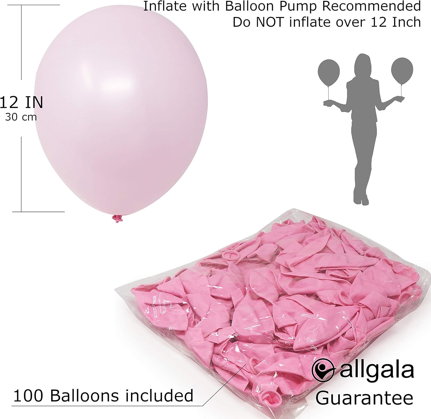 Allgala – Globos de látex de alta calidad para inflar con helio, 100 unidades de 12 pulgadas