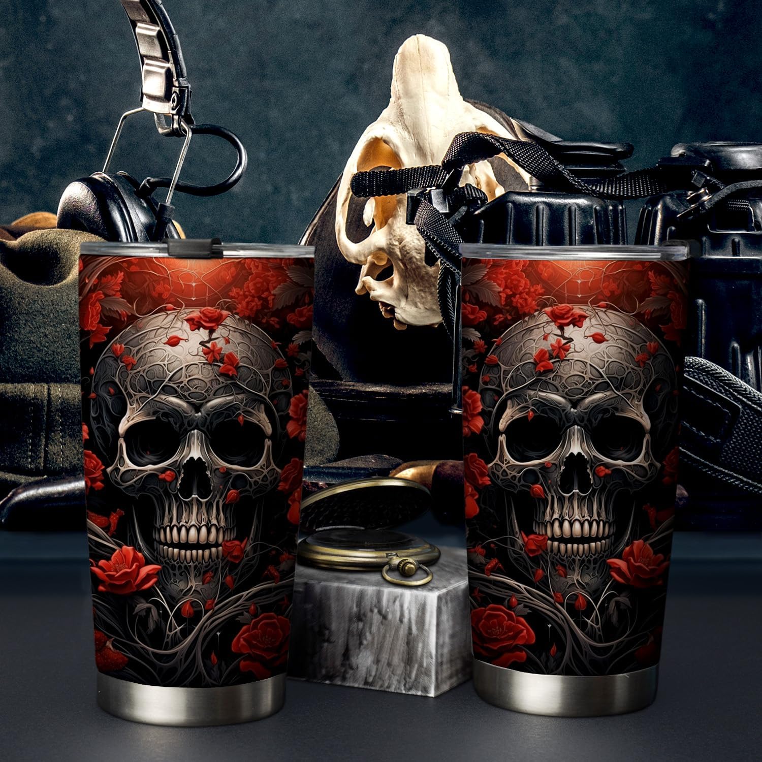 Vaso de Halloween de 20 onzas  Vaso de calavera  Vaso de calavera de calabaza de Halloween, taza de viaje aislada con tapa, termo de café para