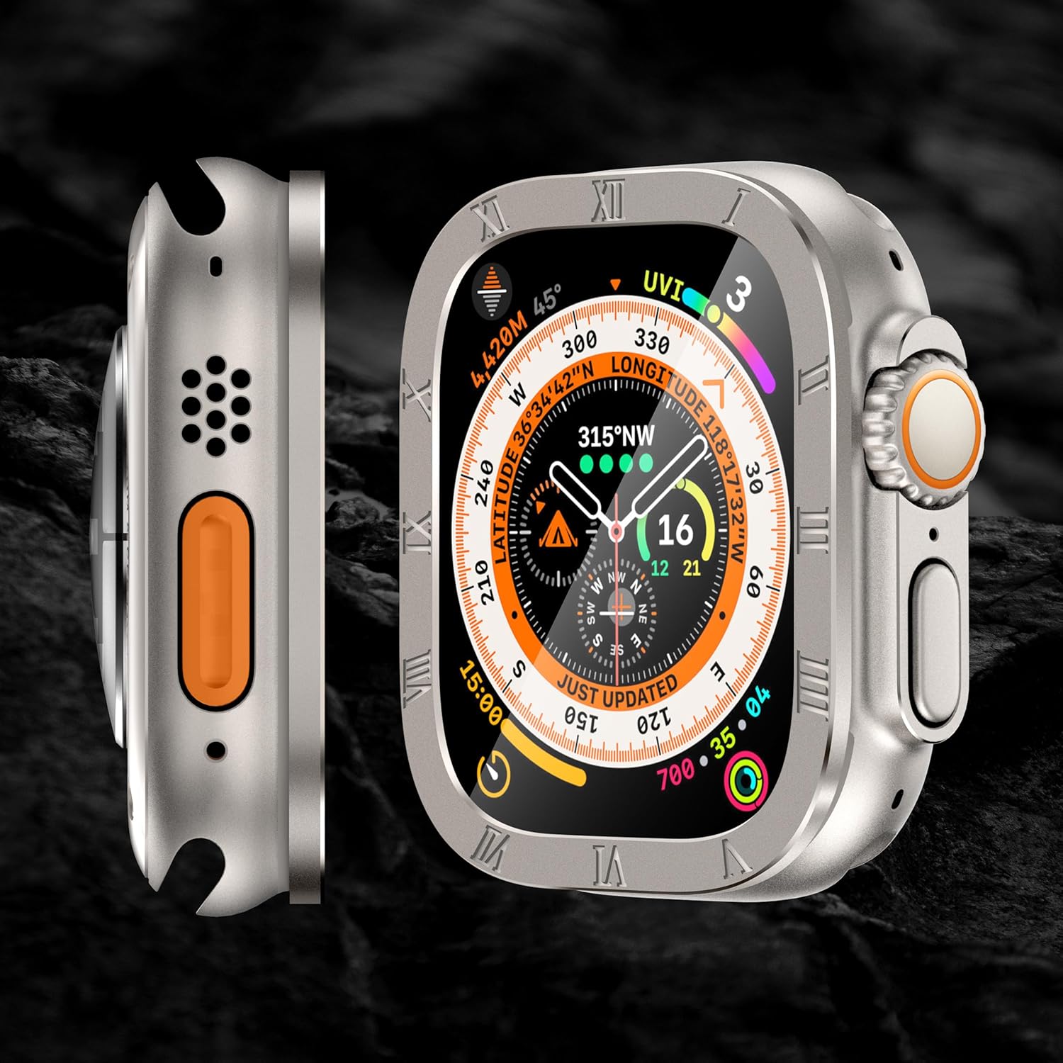 Paquete de 2 protectores de pantalla de vidrio templado con marco de aleación de titanio compatible con Apple Watch Ultra 2Ultra 2Ultra protector de