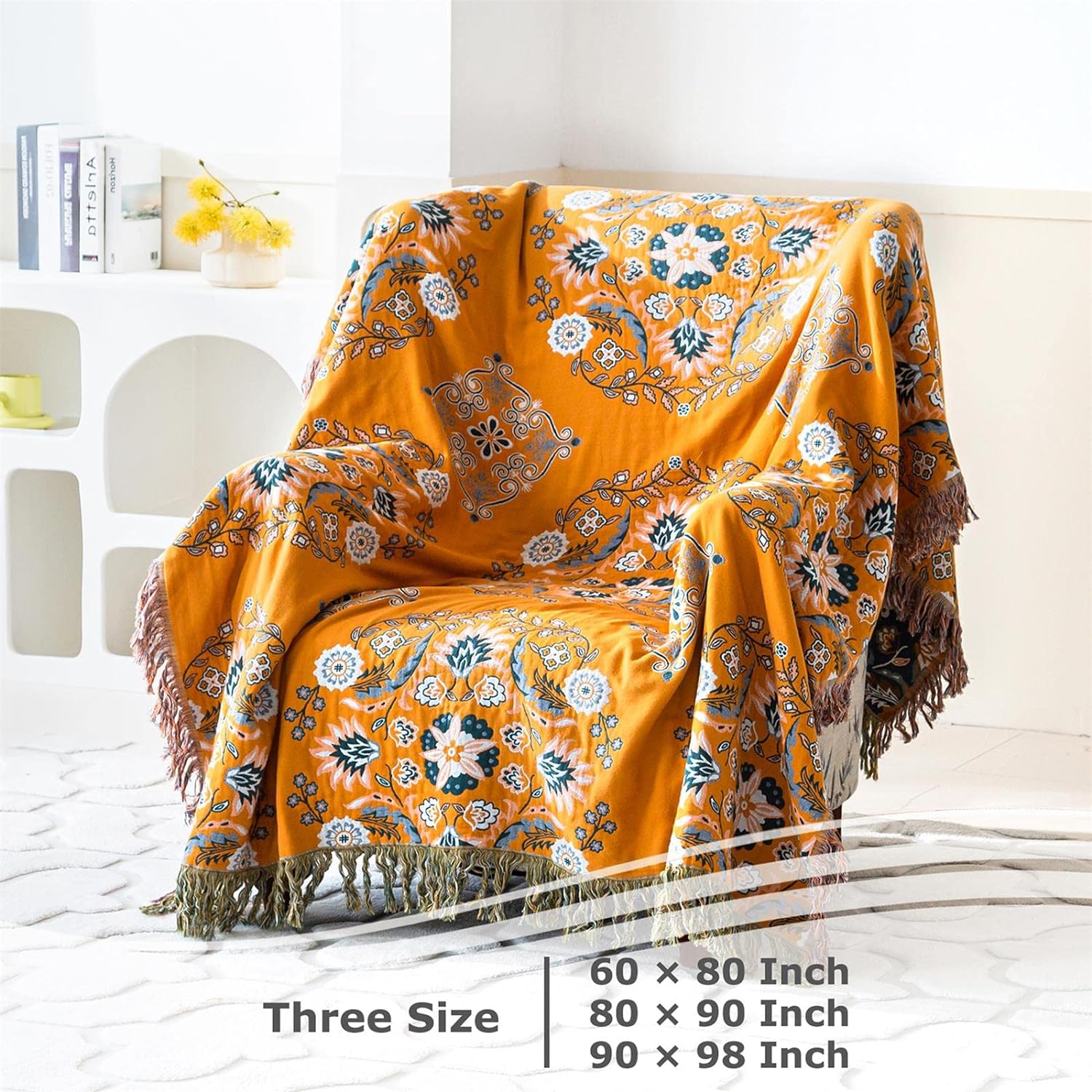Manta bohemia para cama, 100 % algodón, ultra suave, rústico, decoración de granja, manta de verano, 60 x 80 pulgadas, para todas las estaciones,