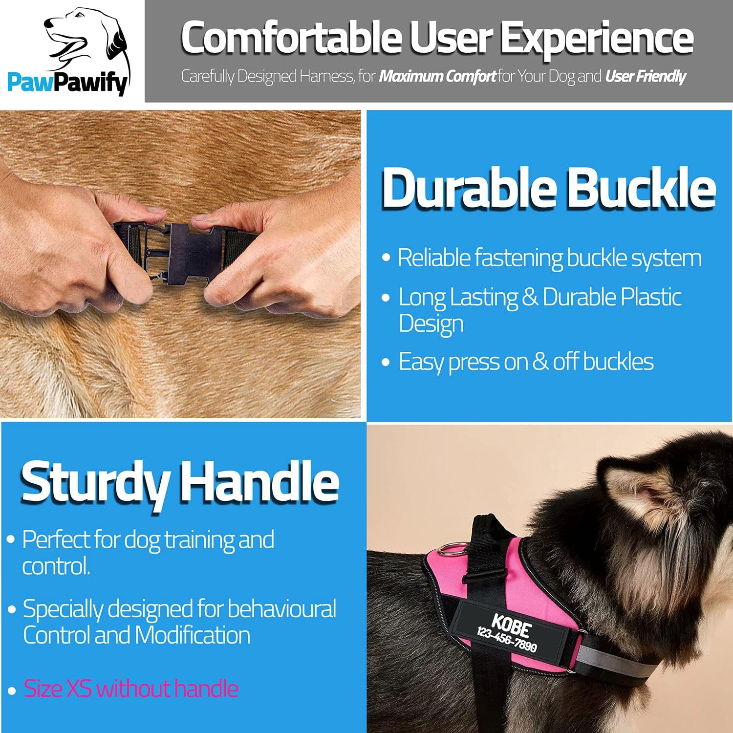 PawPawify – Arnés de perro anti tirón personalizable con nombre y número de teléfono, arnés resistente para evitar tirones, ahorcamiento, ideal para