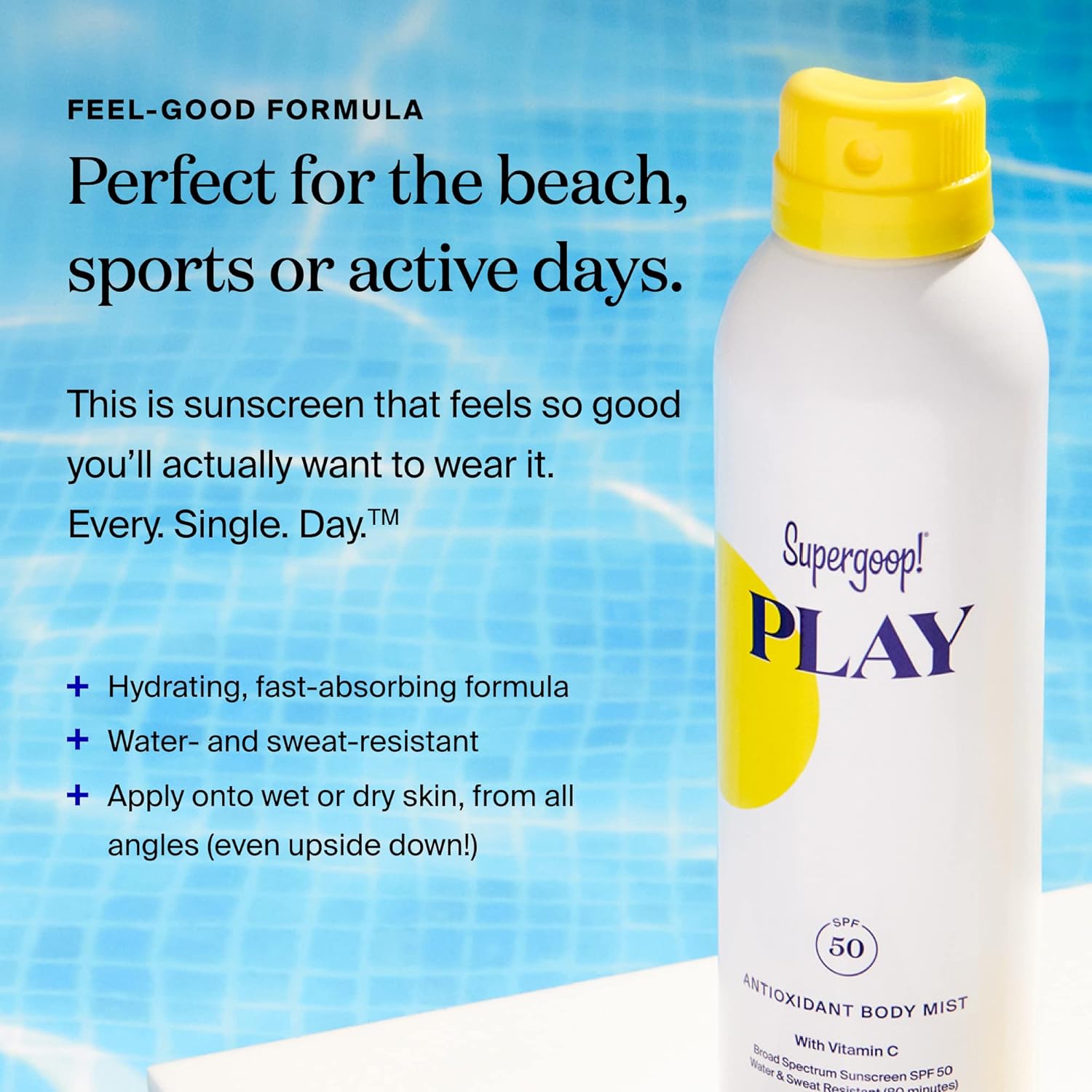 Supergoop! PLAY SPF 50 – Spray antioxidante corporal con vitamina C, 3 onzas líquidas, paquete de 2 unidades, protector solar de amplio espectro