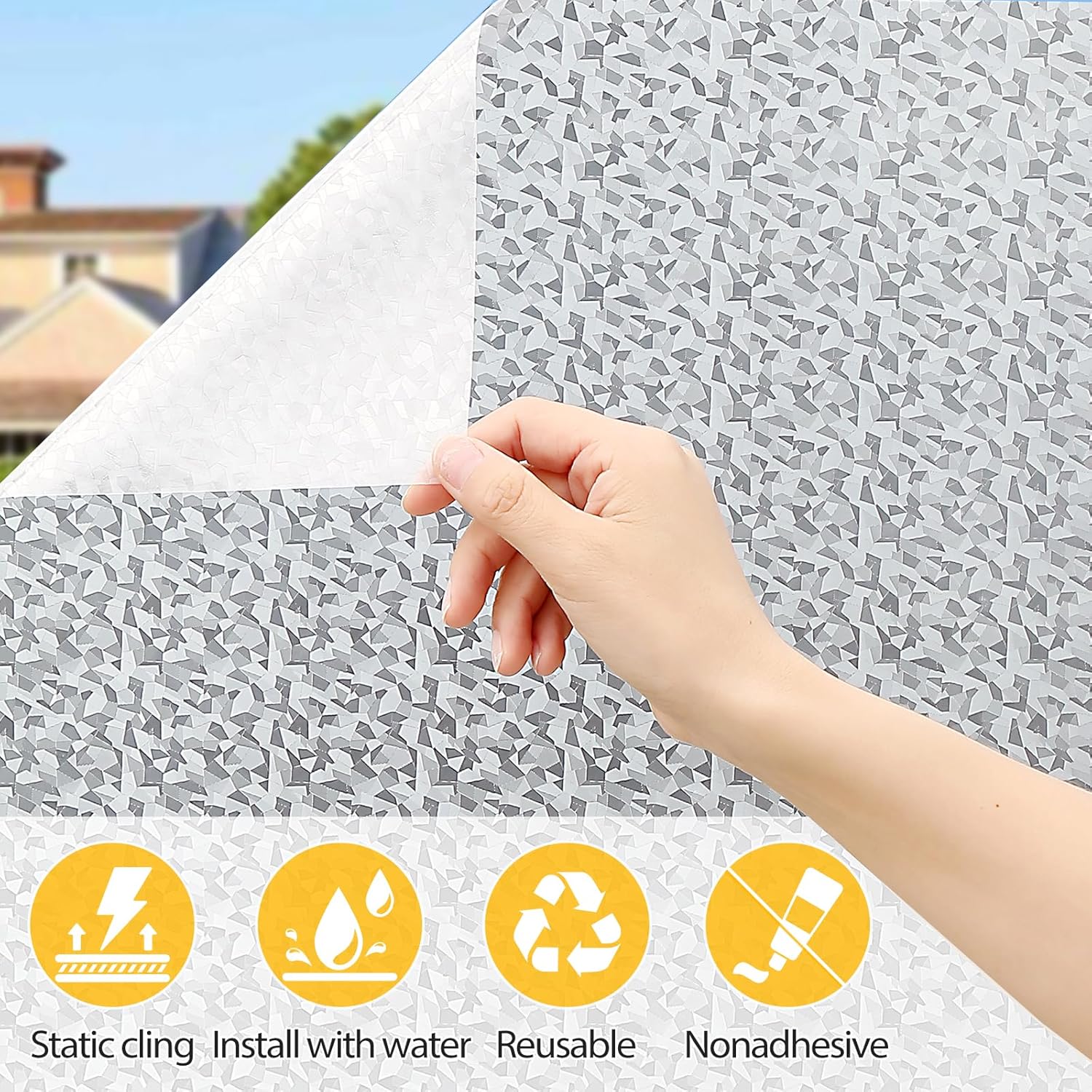 Película de privacidad esmerilada para ventana, vinilo de diamante 3D, calcomanías decorativas para ventana, protección UV, adhesivos estáticos para