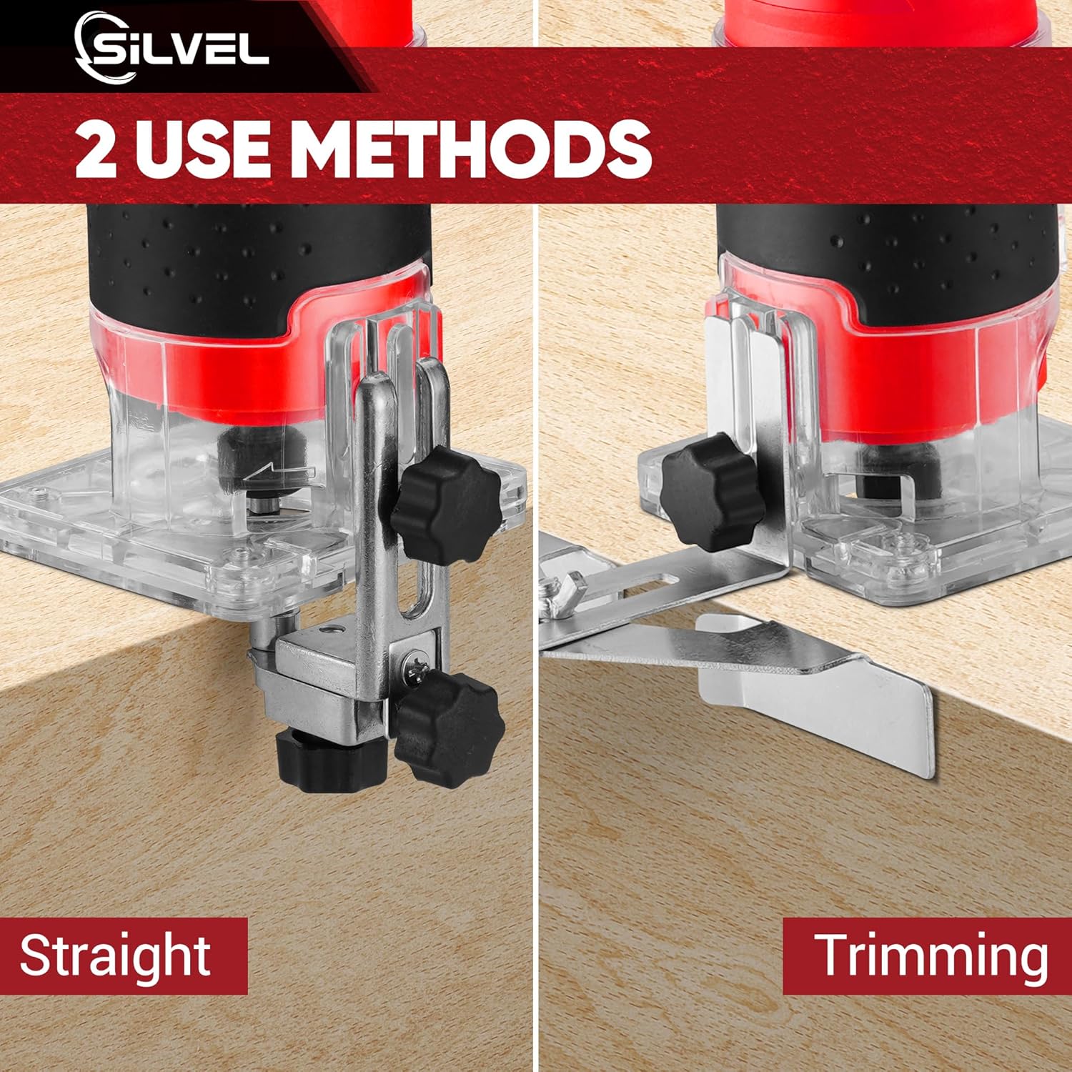 SILVEL Enrutador de madera, enrutador de madera de 800 W para carpintería, herramienta de enrutador de madera manual de 6.5 amperios 1.25 HP,