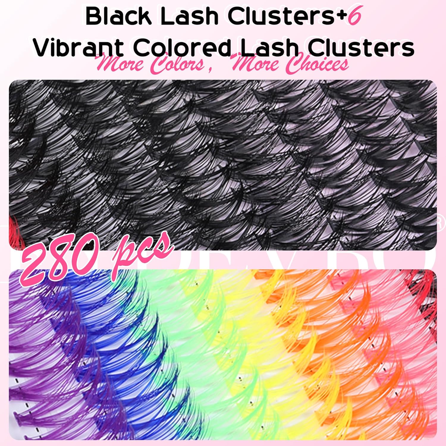 Kit de extensiones de pestañas de colores, racimos de pestañas de colores, 6 colores, arco iris, pestañas individuales con unión, sello y aplicador