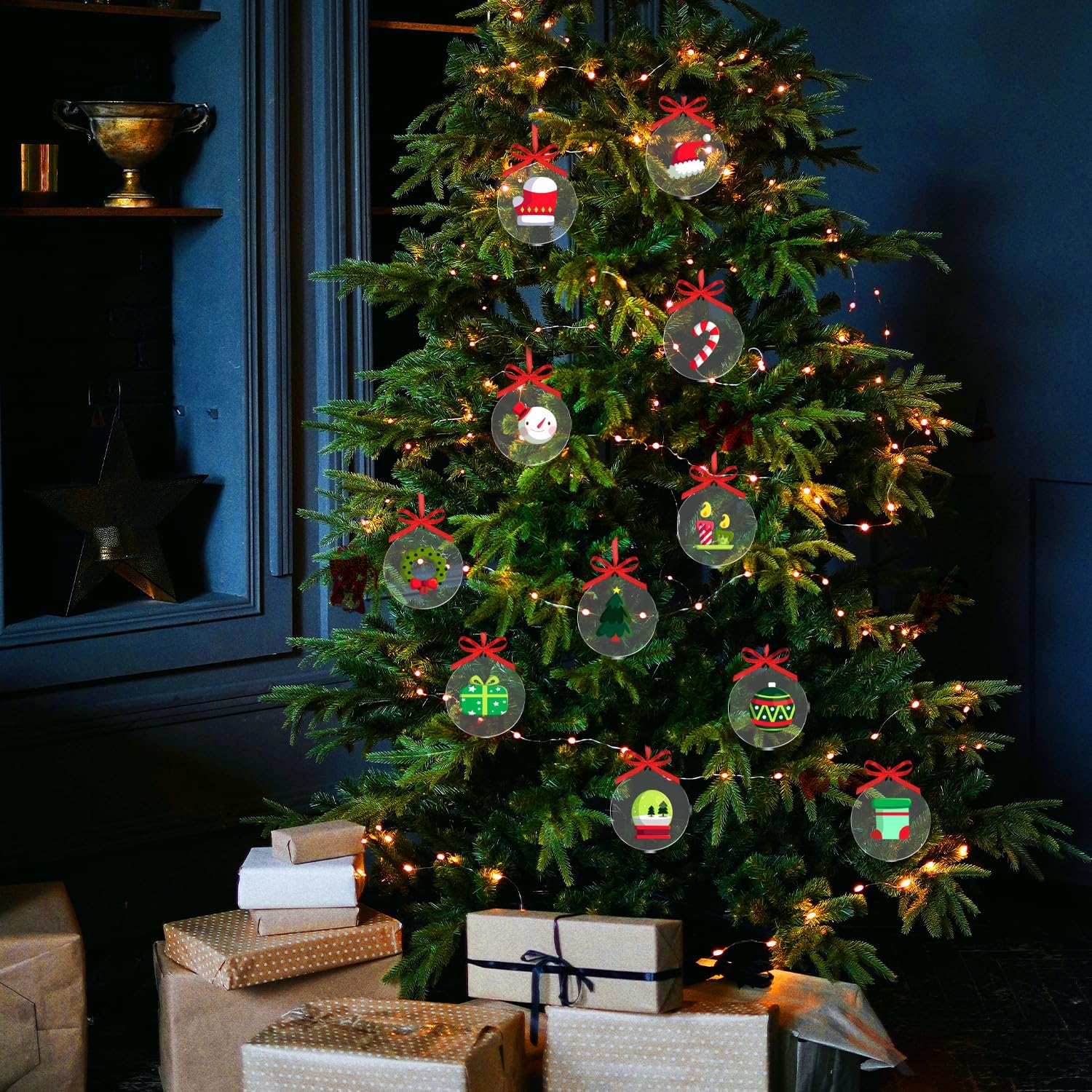 50 adornos circulares de acrílico transparente para el árbol de Navidad, adornos de Navidad transparentes, adornos de Navidad en blanco, adornos de