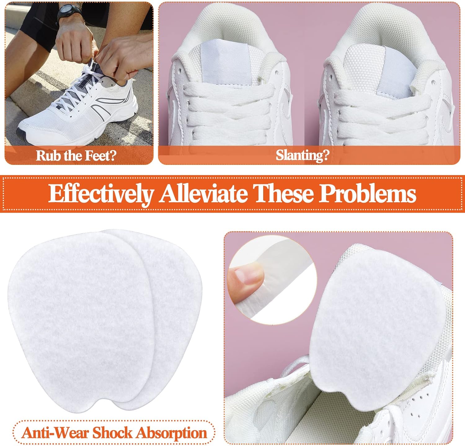 9 pares de almohadillas de fieltro para lengua para zapatos, almohadillas adhesivas para lengua para zapatos, almohadillas antideslizantes para