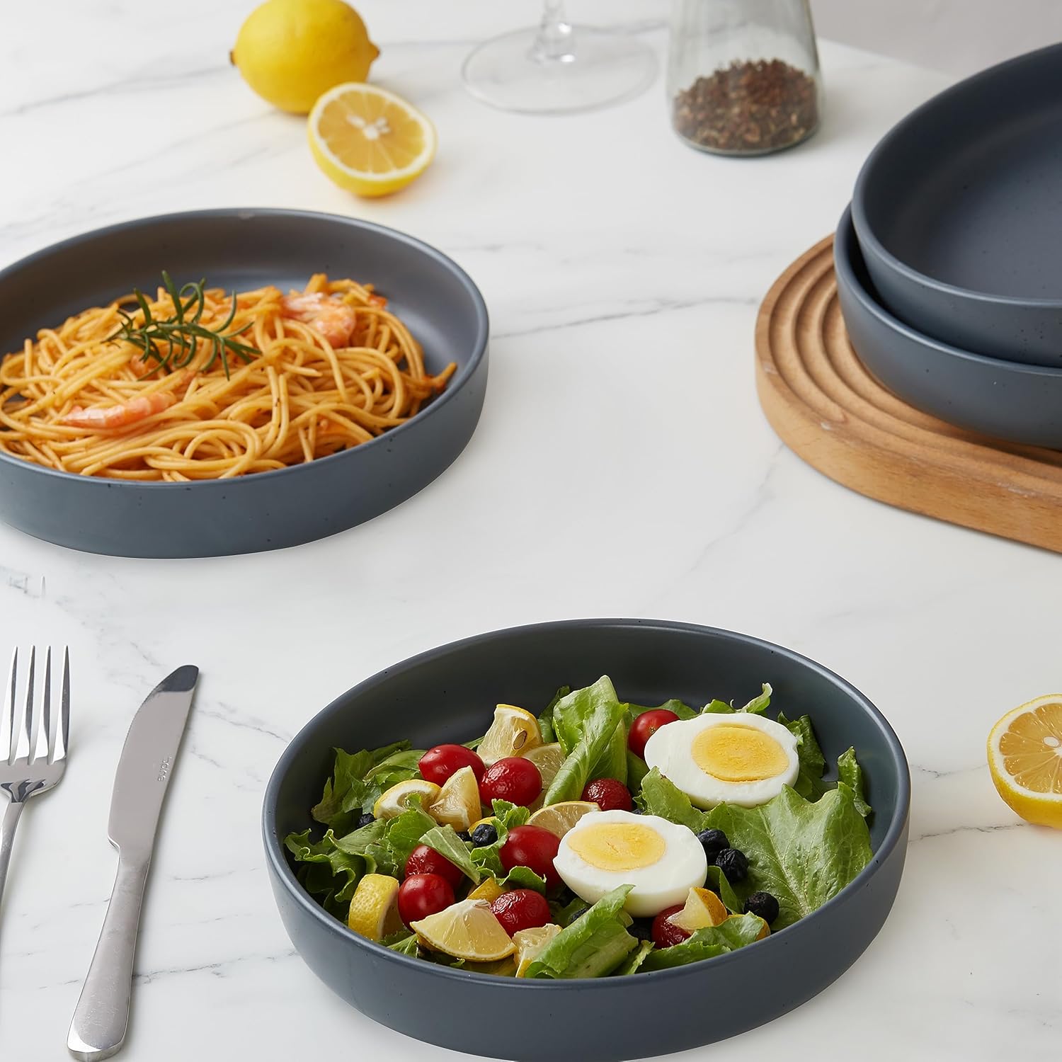 famiware Juego de 4 cuencos para pasta de 8.5 pulgadas, cuencos moteados amanecer para cocina, juego de cuencos de cerámica para Navidad, Acción de