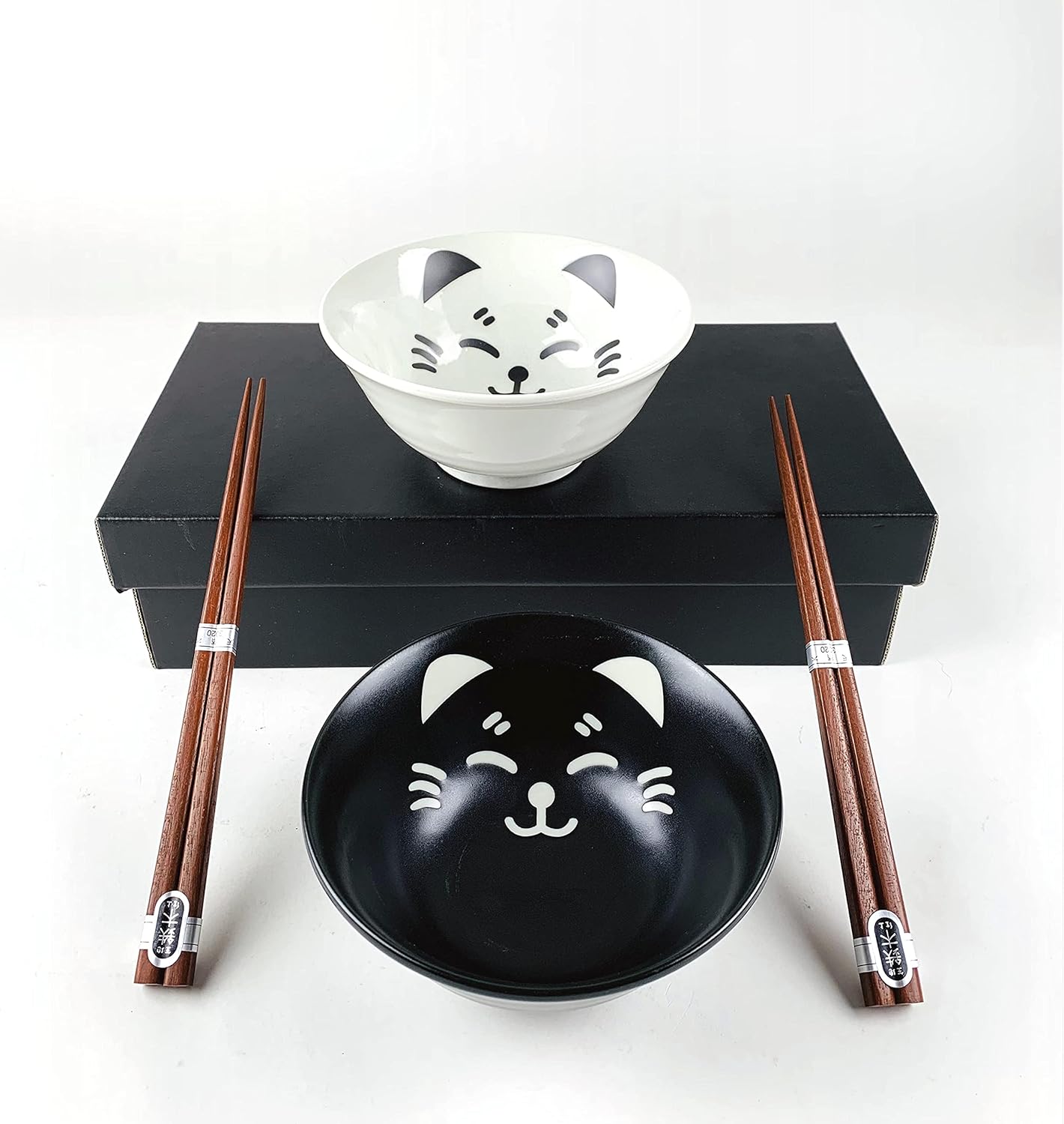 JapanBargain v 4693, juego de 2 cuencos y palillos de porcelana japonesa, cuencos de arroz y tazones de sopa, caja de regalo, fabricado en Japón,
