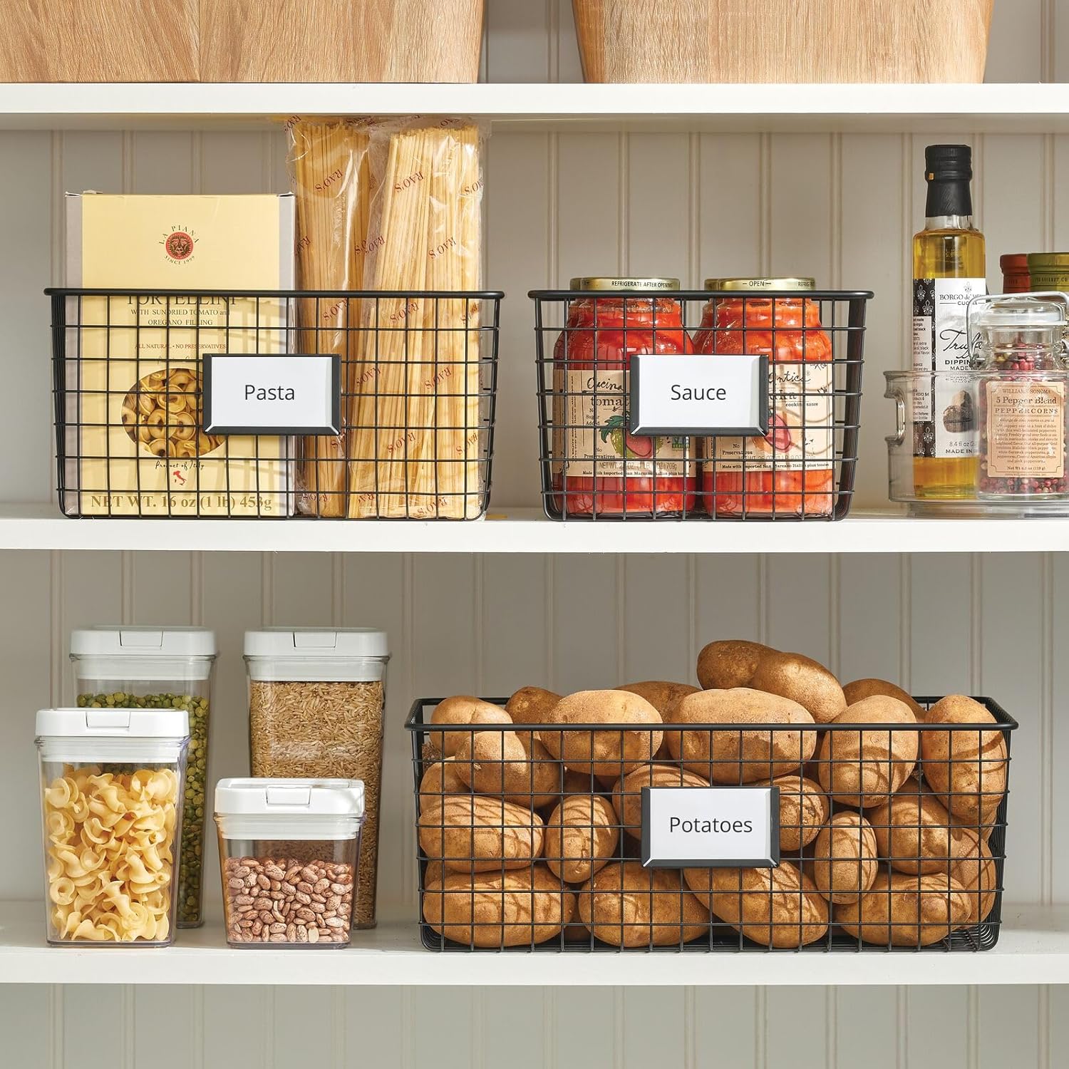 mDesign – Canasta de rejilla de metal para organizar y almacenar alimentos, paquete de 2 unidades