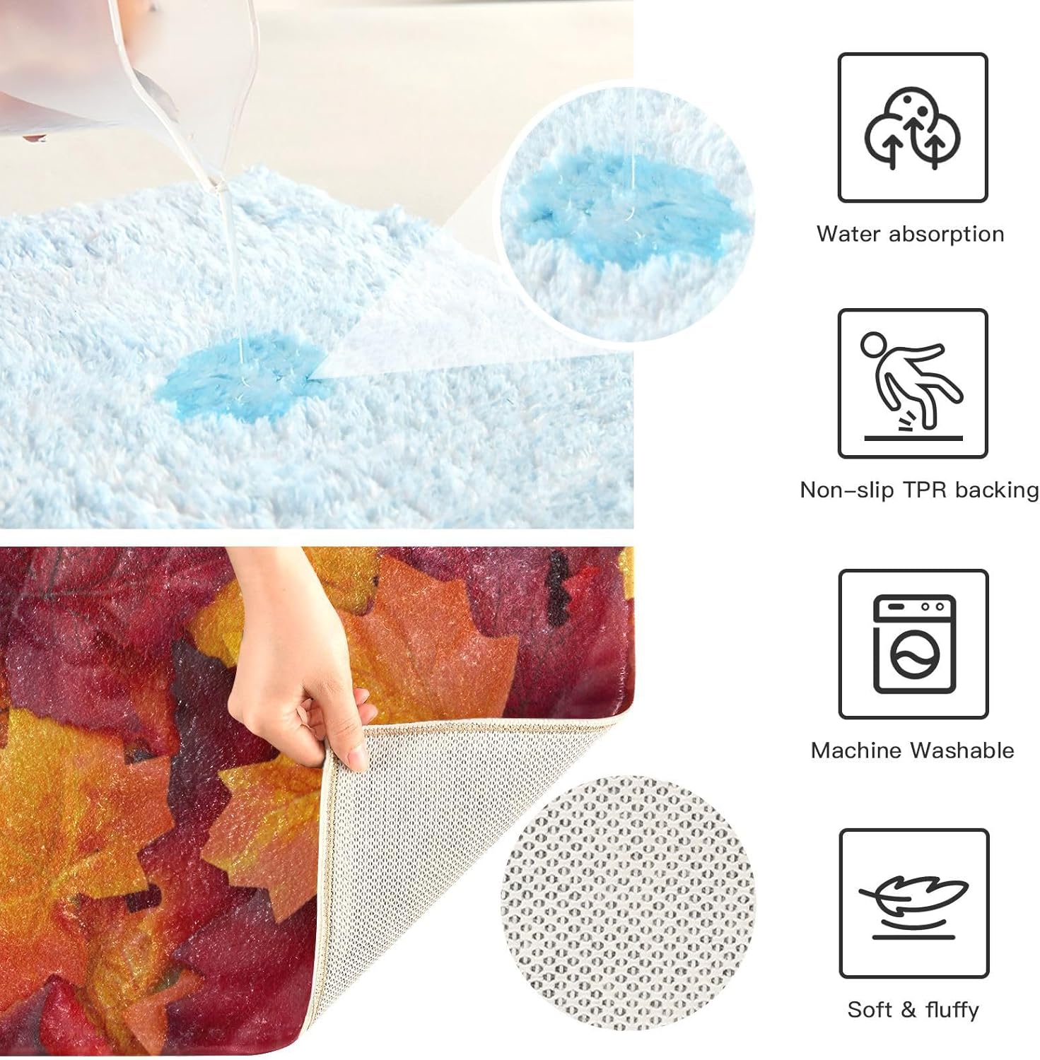 Bathroom Rugs Sets 2 Piece 24×16+24×20 Inch,Soft U-Shaped Contour Toilet Rug Red Maple Leaf Non-Slip Absorbent Bath Floor Mat Carpet Set Water