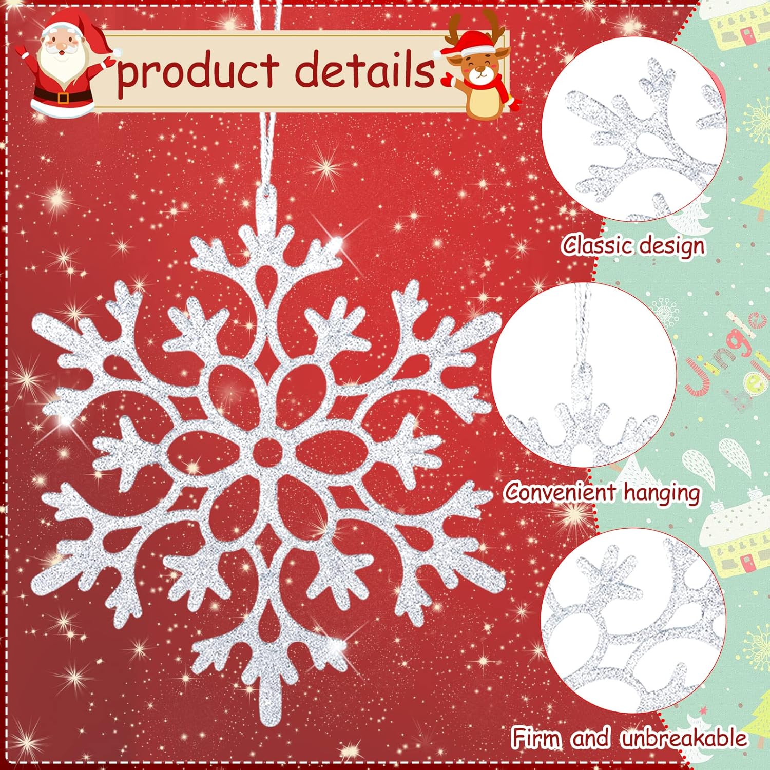 Cindeer 24 adornos grandes de Navidad con copos de nieve de 12 pulgadas, adornos de copos de nieve gigantes para decoración de invierno, árbol de