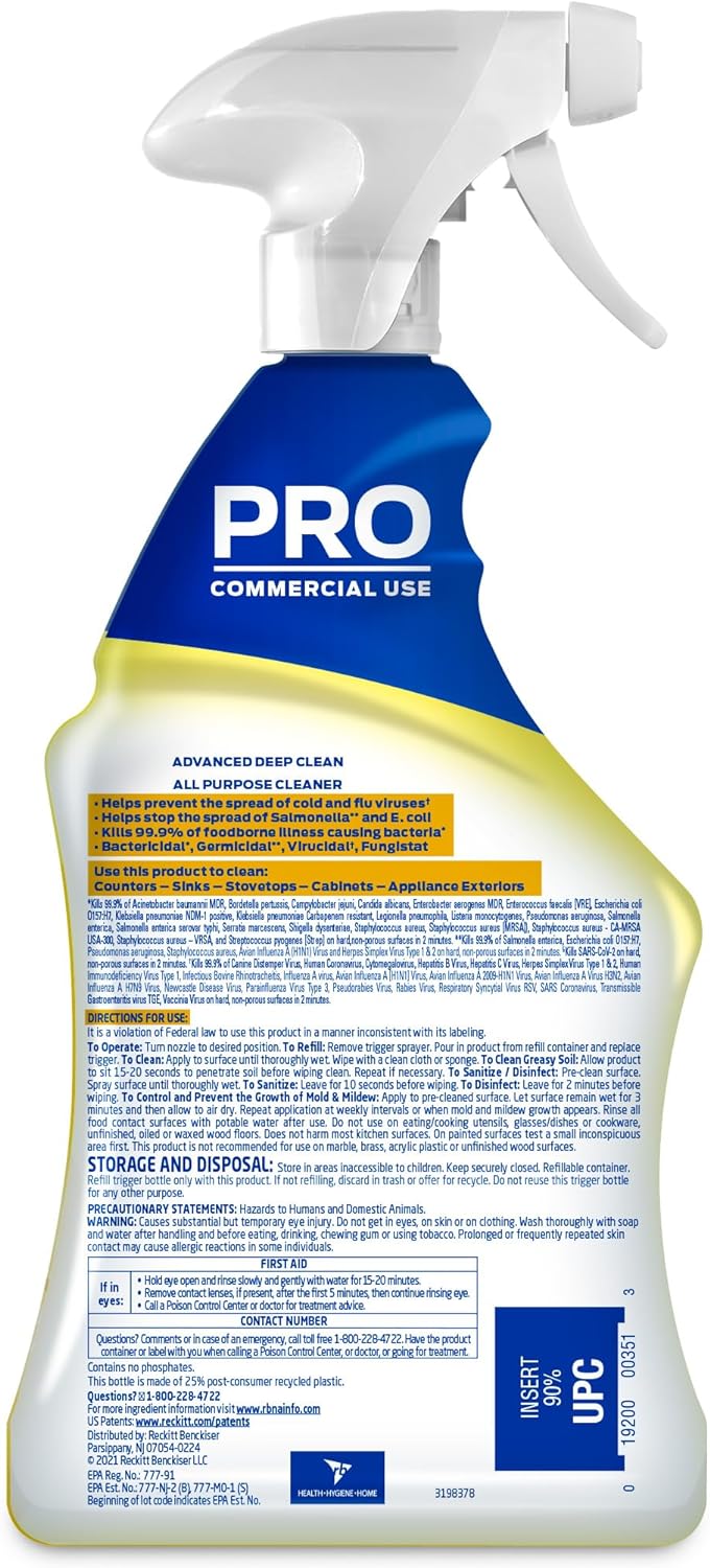 Lysol Limpiador multiusos profesional, spray desinfectante y desinfectante avanzado de limpieza profunda, para uso comercial, uso para limpiar y