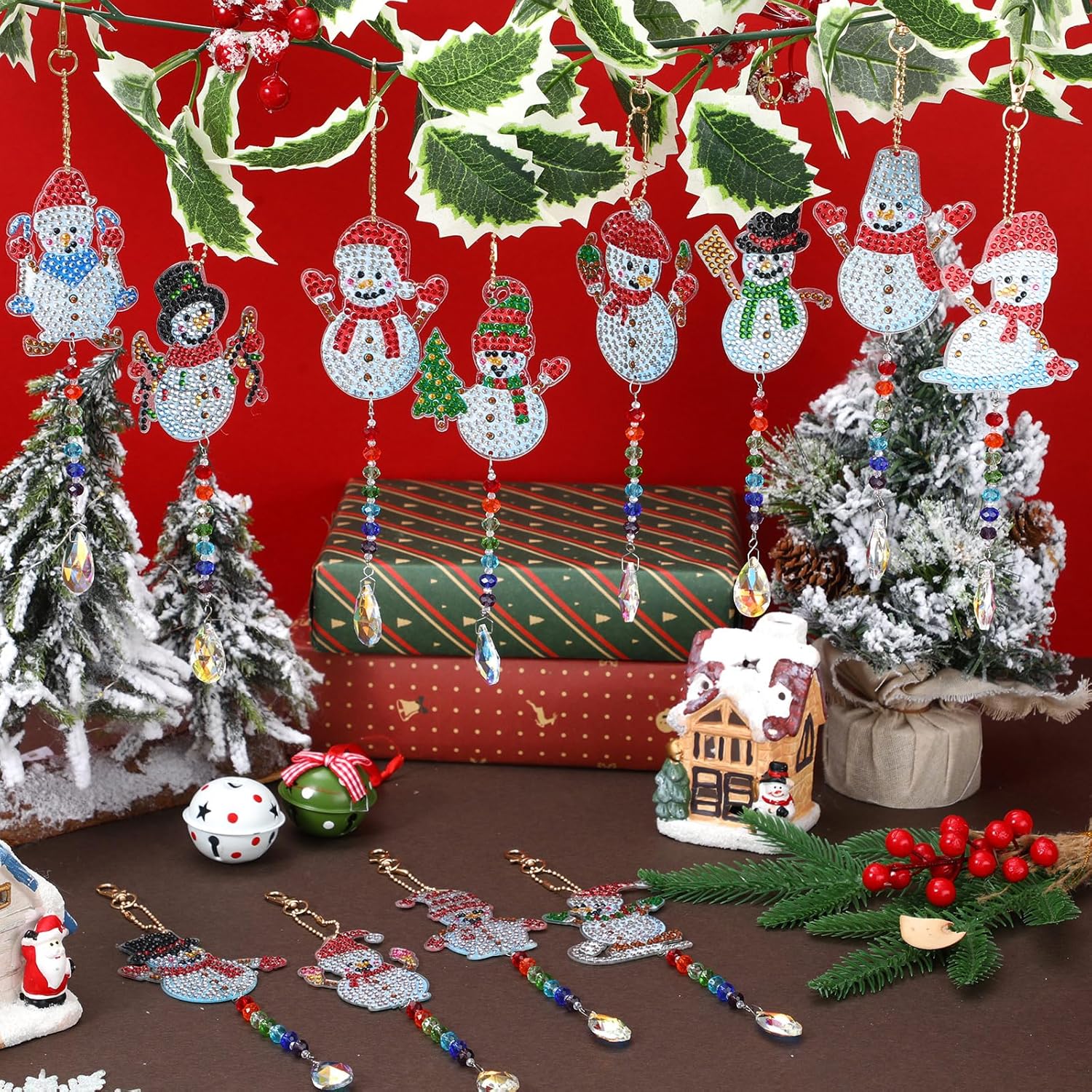 Riceshoot 12 piezas de pintura de diamantes de Navidad para niños y adultos, llavero de pintura de diamante 5D, regalo de Navidad, adornos de