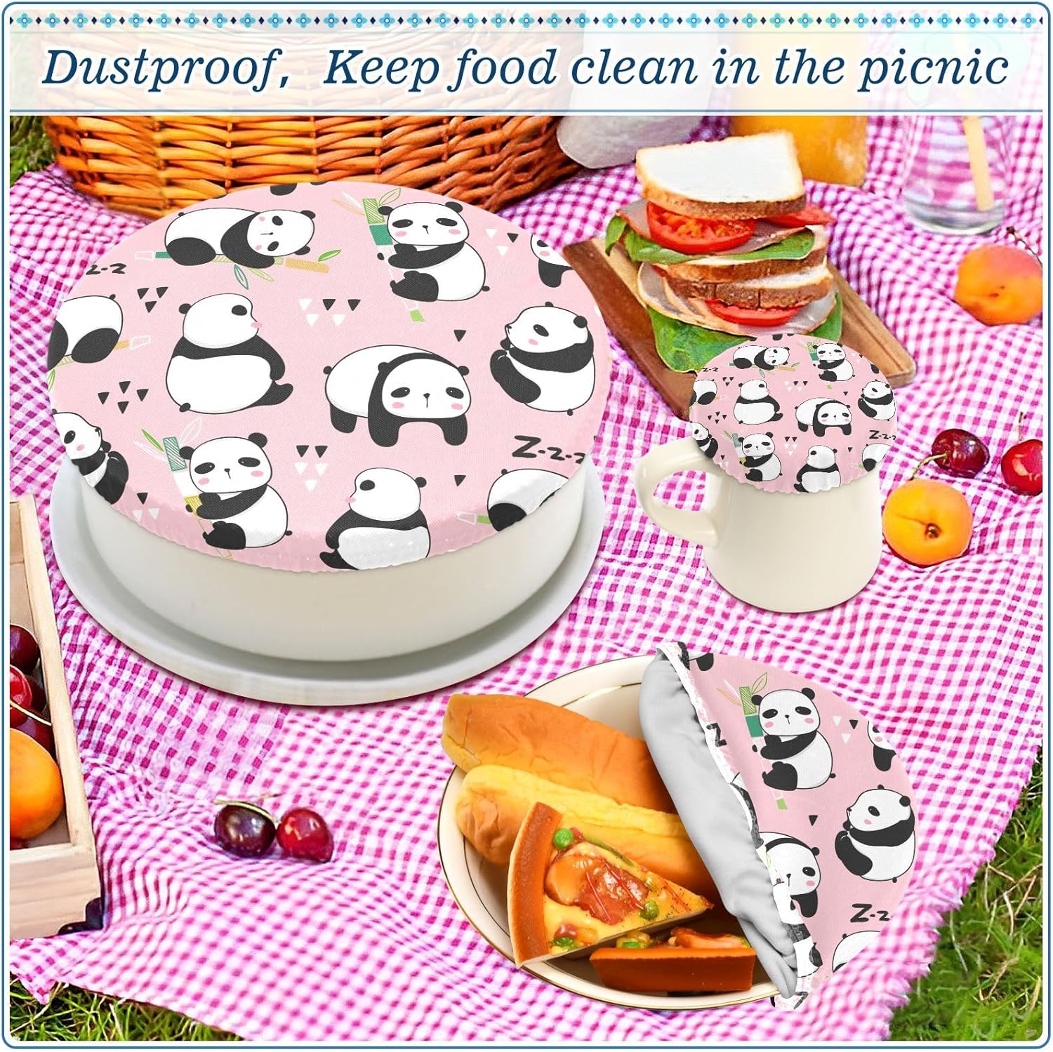 Panda – 5 fundas elásticas reutilizables para tazones para almacenamiento de alimentos, tapas de tela elástica con 5 tamaños diferentes de tapas de