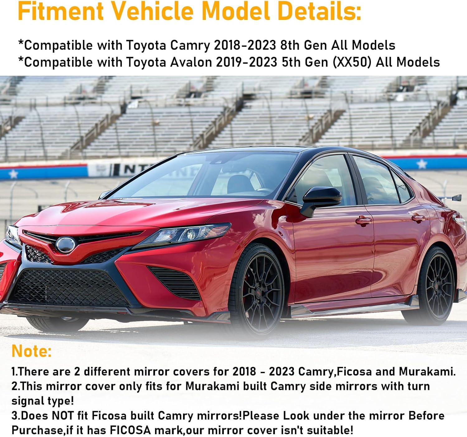Compatible con cubierta de espejo retrovisor Toyota Camry 2018-2023, tapa de 8 generación para conductor y pasajero, cubierta de espejo retrovisor